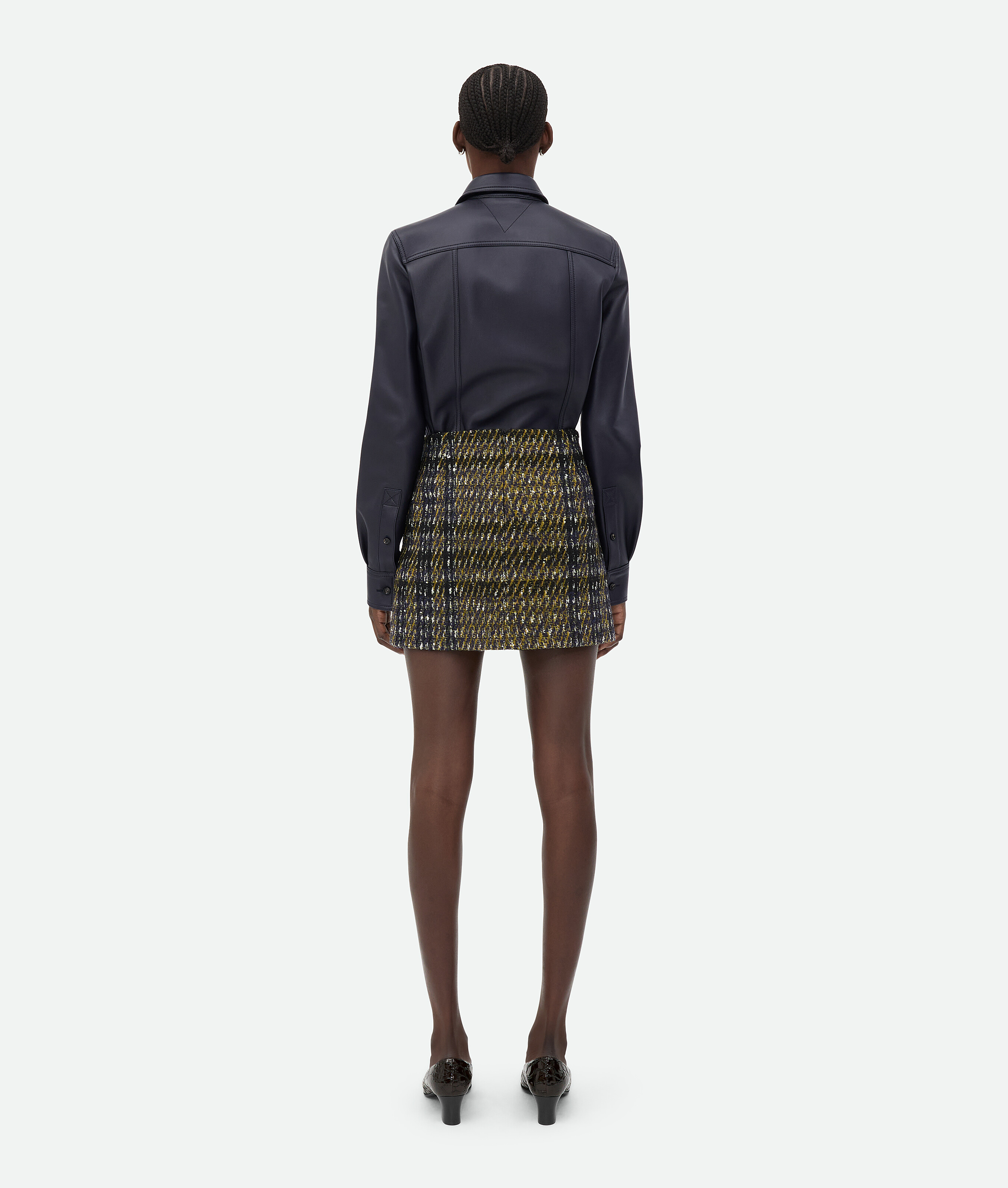 Bottega Veneta Check Pressed Wool Skirt In Eclipse/black/yellow