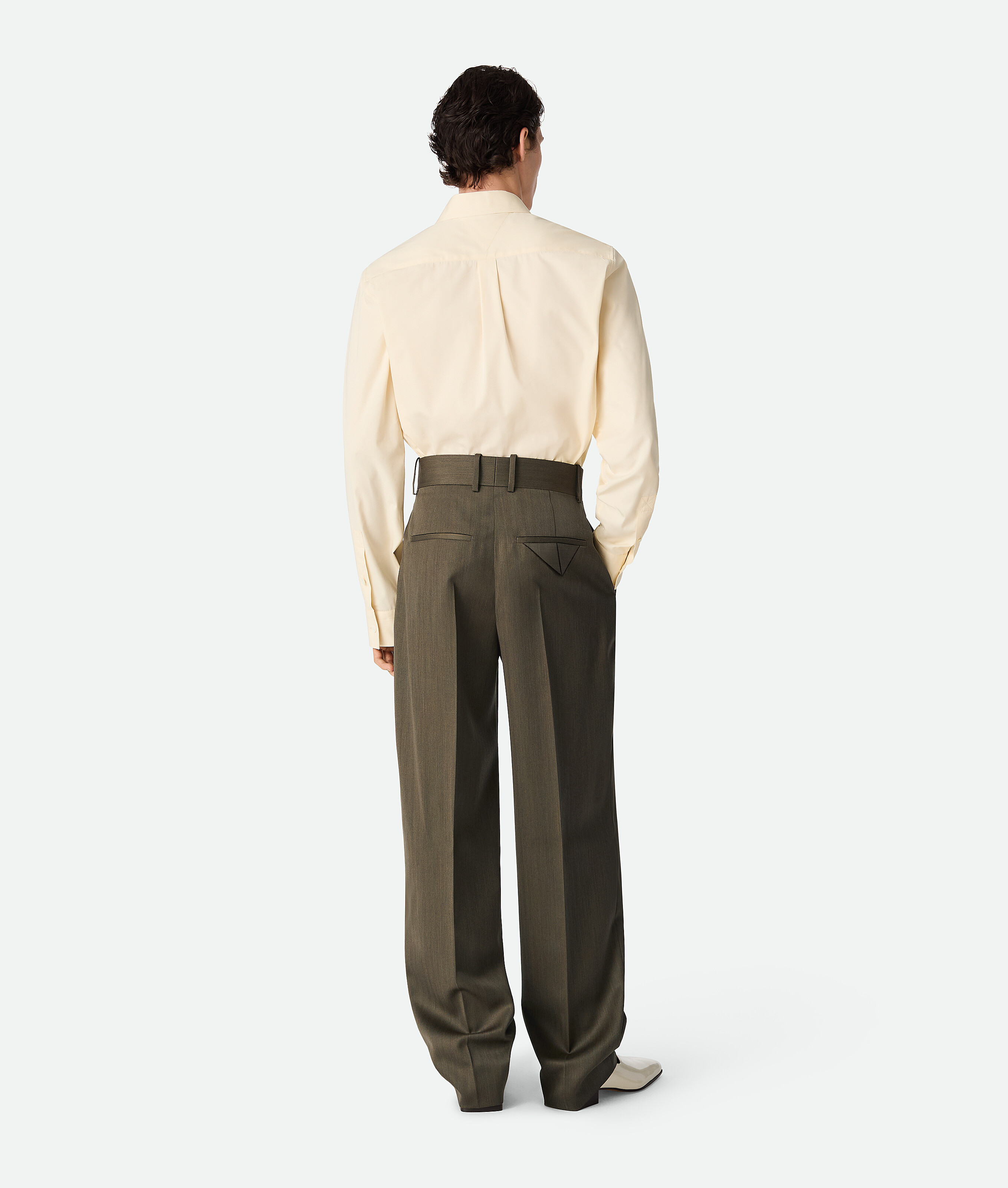 Bottega Veneta Leather Wide Leg Trousers In Forest/caper Melange