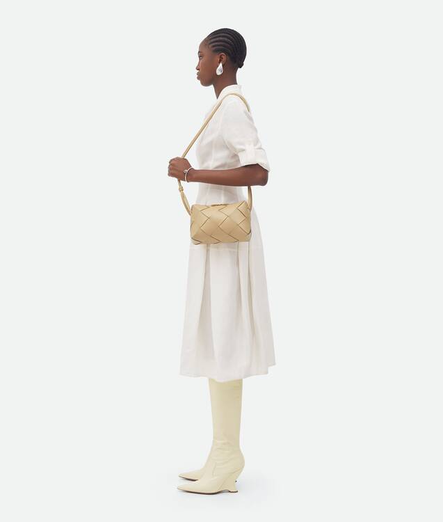 Bottega Small Cassette Camera Bag in Porridge. Shop online now.