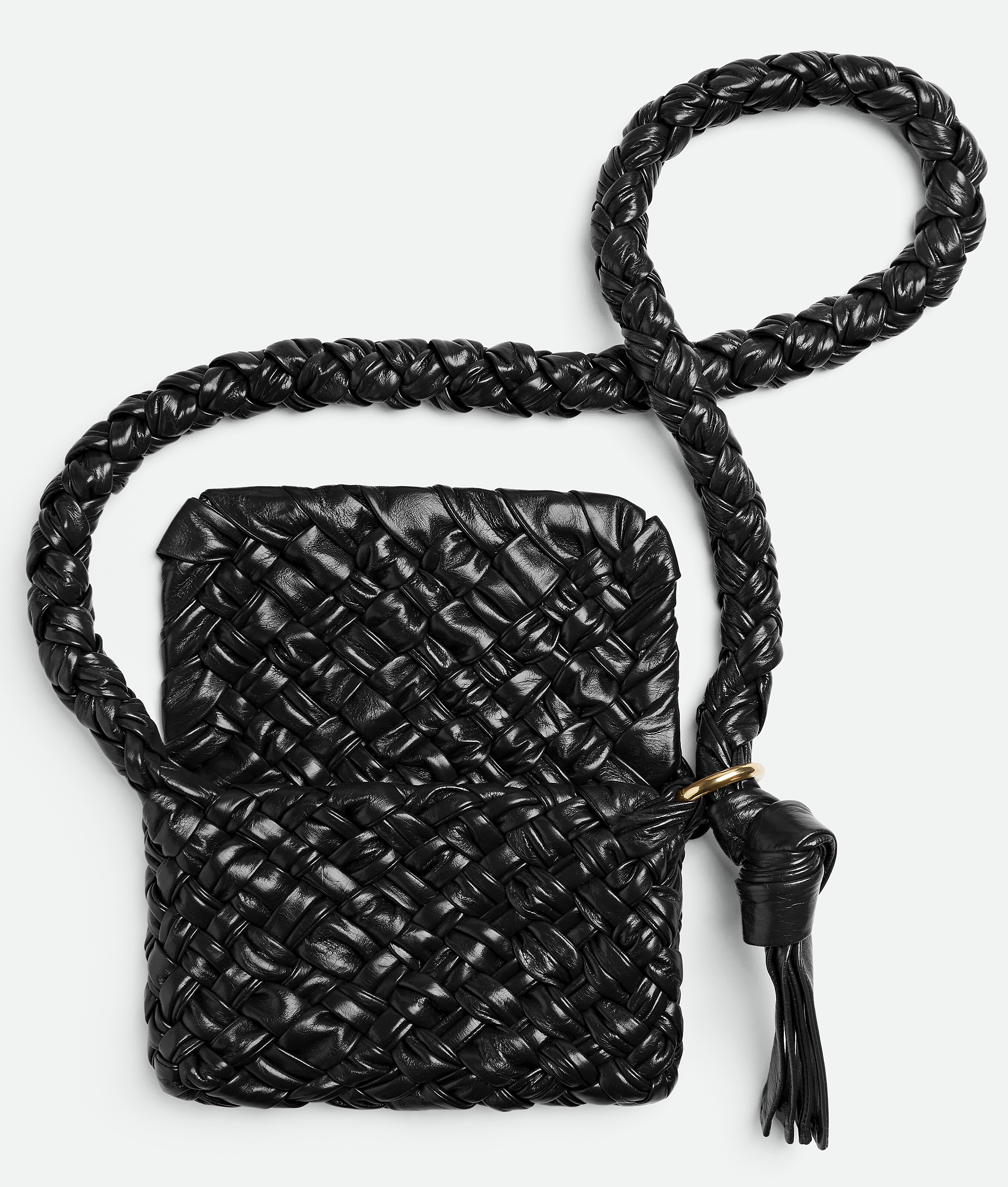 Bottega Veneta Black-m Brass Kalimero Tassel Leather Shoulder Bag In Black