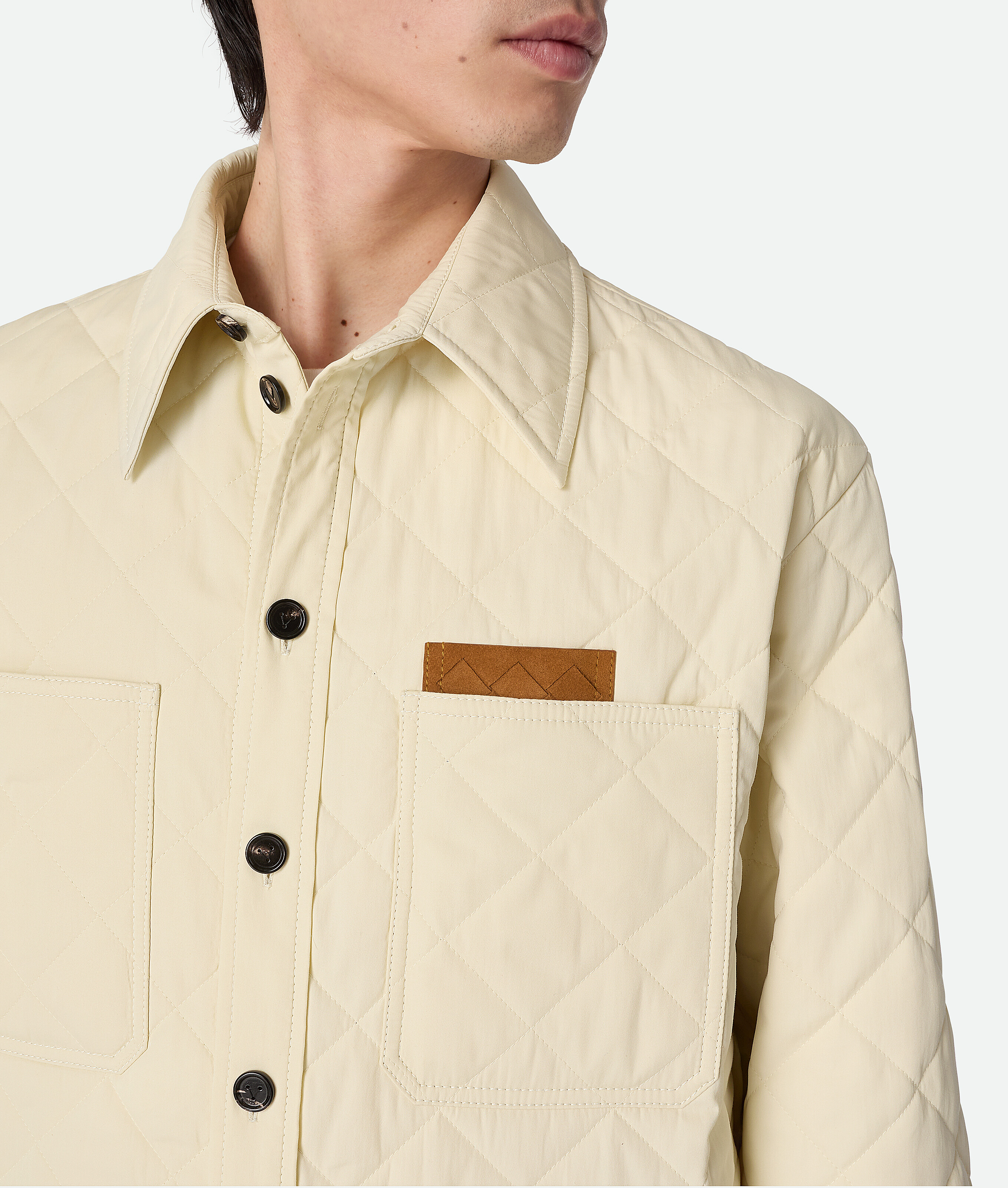 Bottega Veneta Quilted Tech Cotton Jacket With Chest Pockets In Neutral