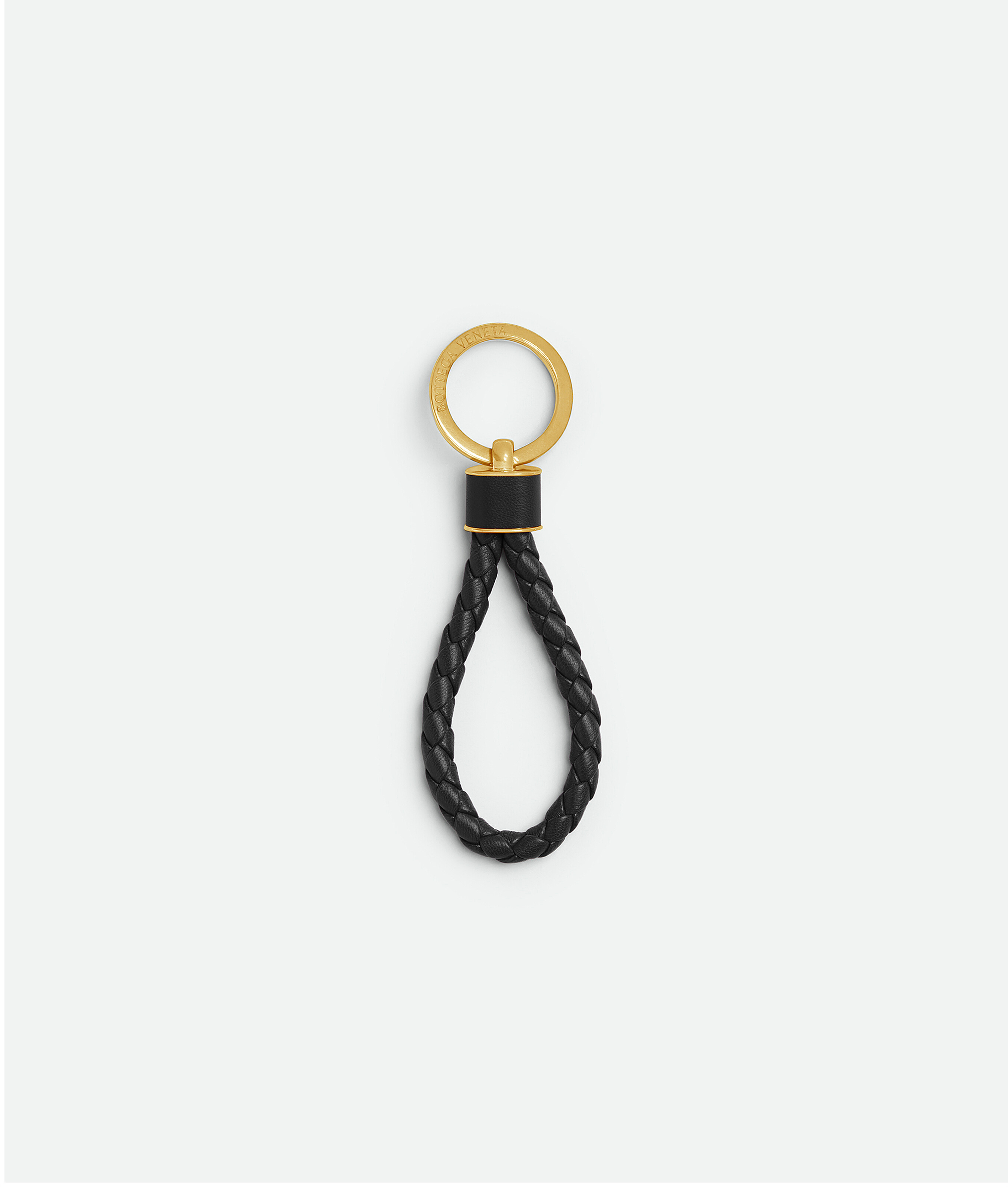 Bottega Veneta Loop Handle Braided Key Ring In Black