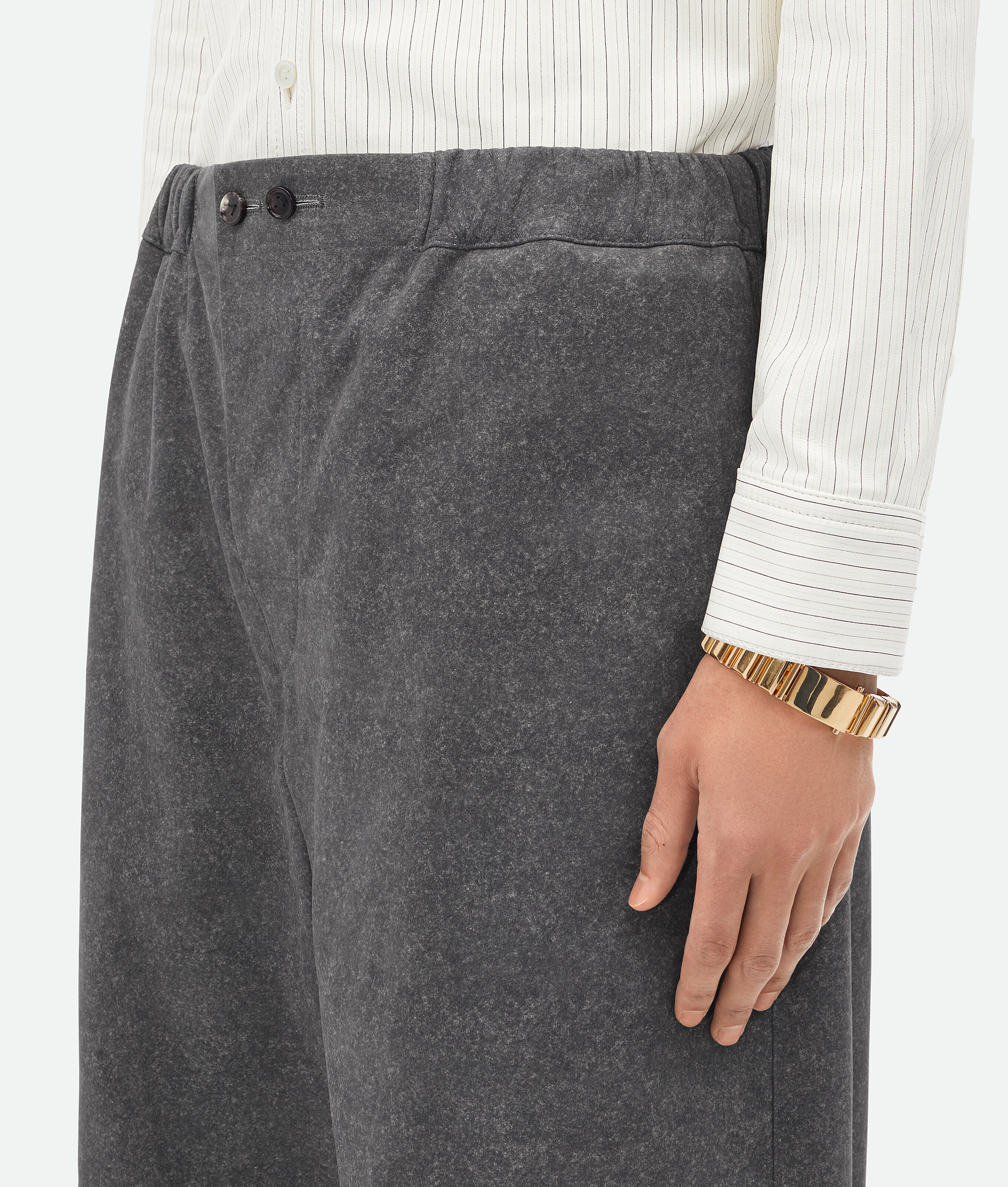 Bottega Veneta Printed Leather Flannel Trousers In Grey