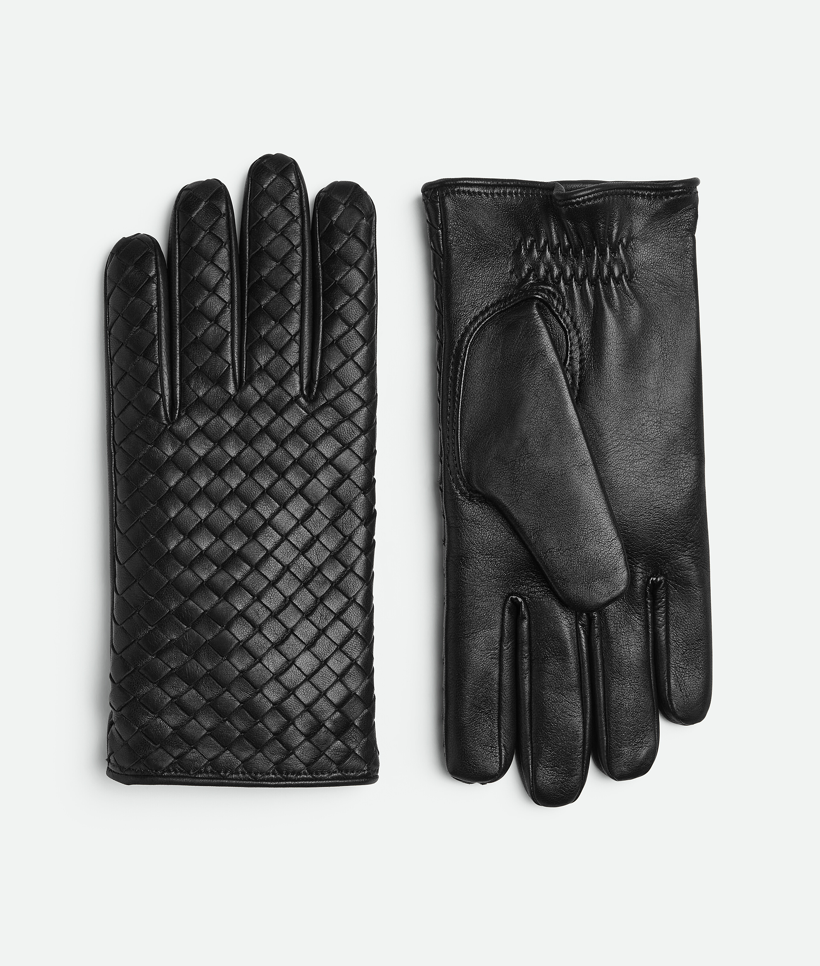 Shop Bottega Veneta Intrecciato Leather Gloves In Black