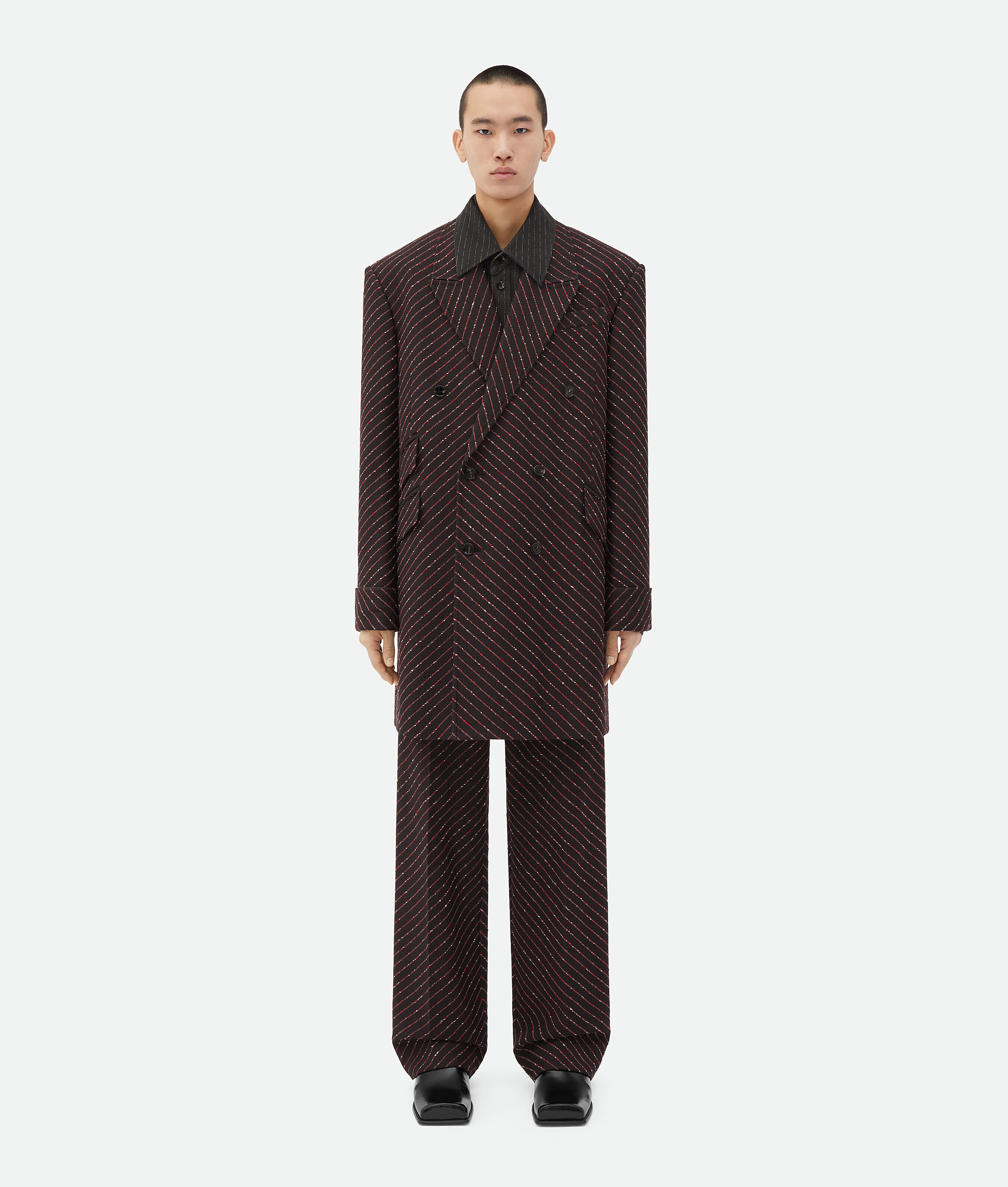 Bottega Veneta Diagonal Boucle Pinstripe Trousers In Brown