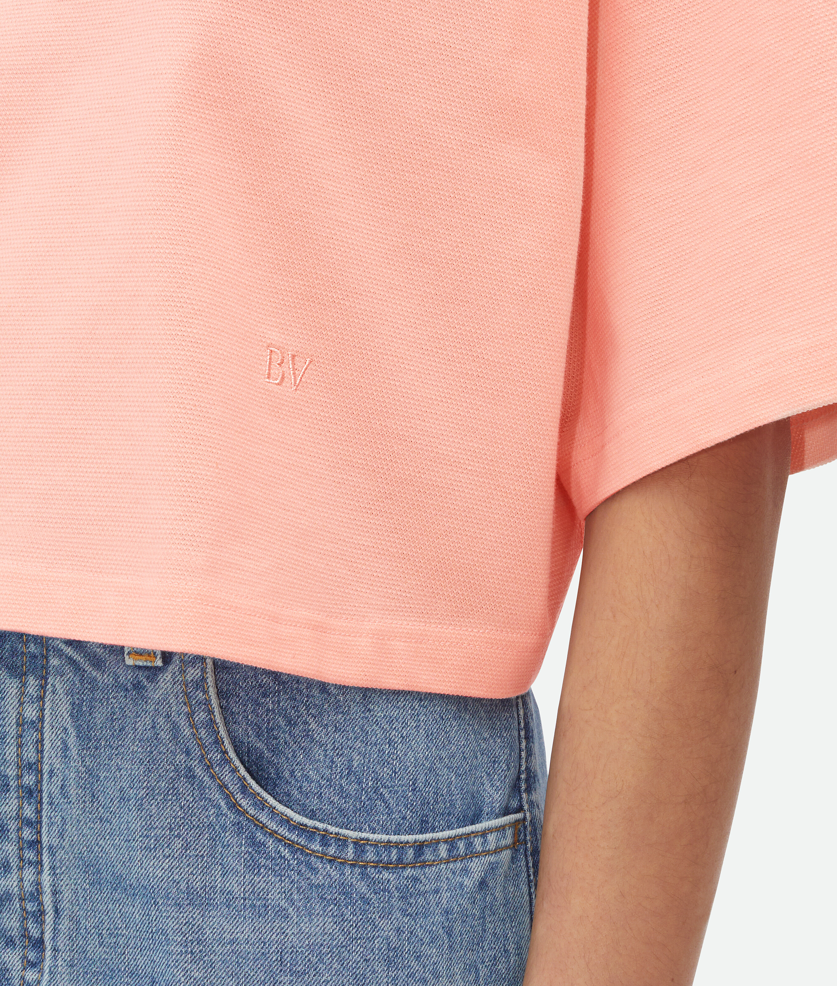 Bottega Veneta Cropped Cotton Piquet Polo In Pink