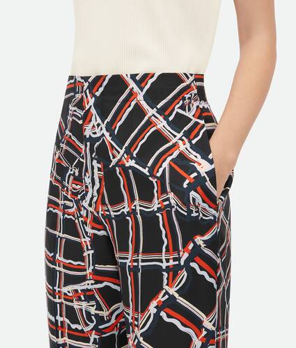 Distorted Check Printed Silk Trousers