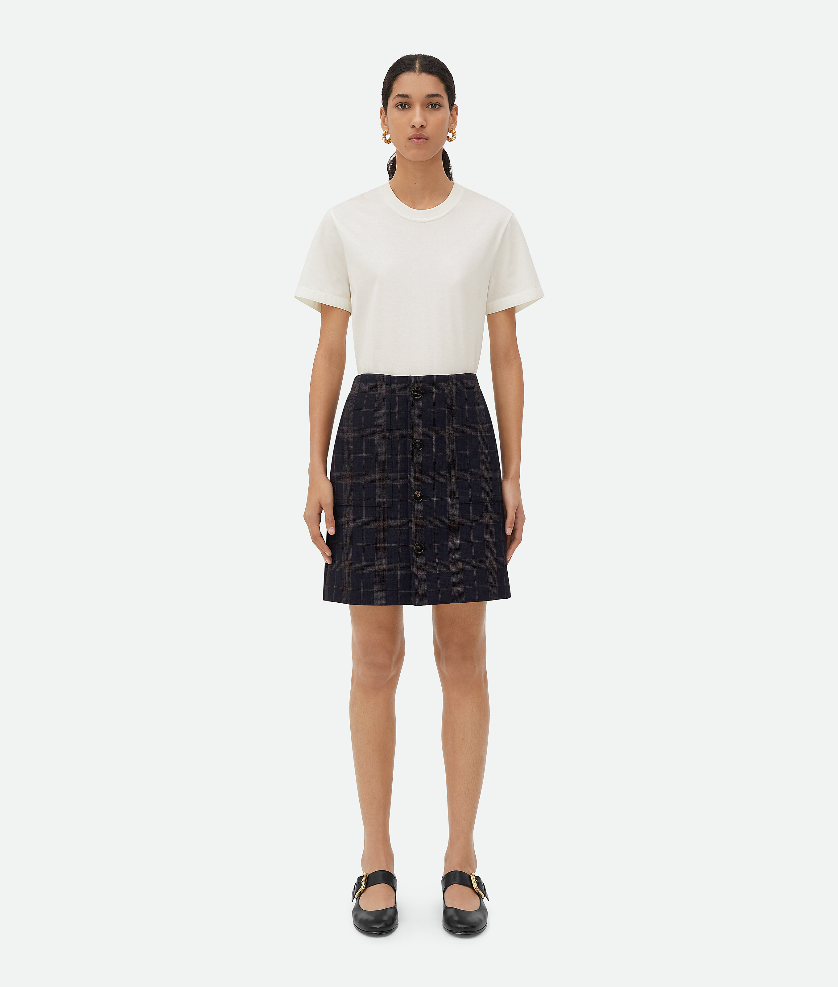 Shop Bottega Veneta Checked Cotton Mouline Skirt In Blue/brown