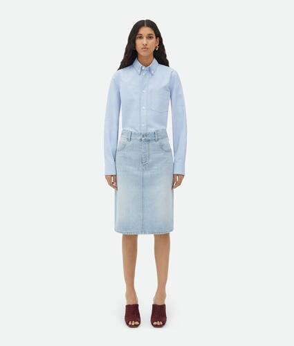 Display a large version of the product image 1 - Light Bleached Denim Midi Skirt