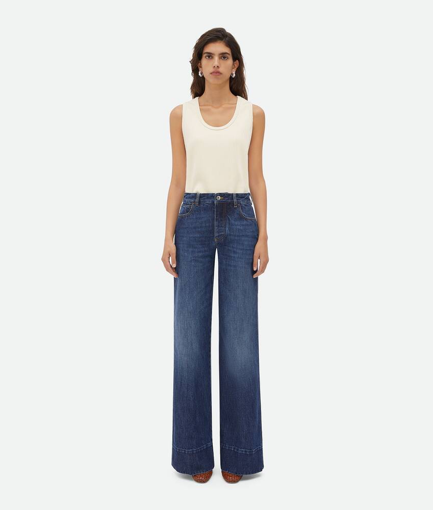 Bottega Veneta® Women's Medium Washed Wide Denim in Mid Blue. Shop