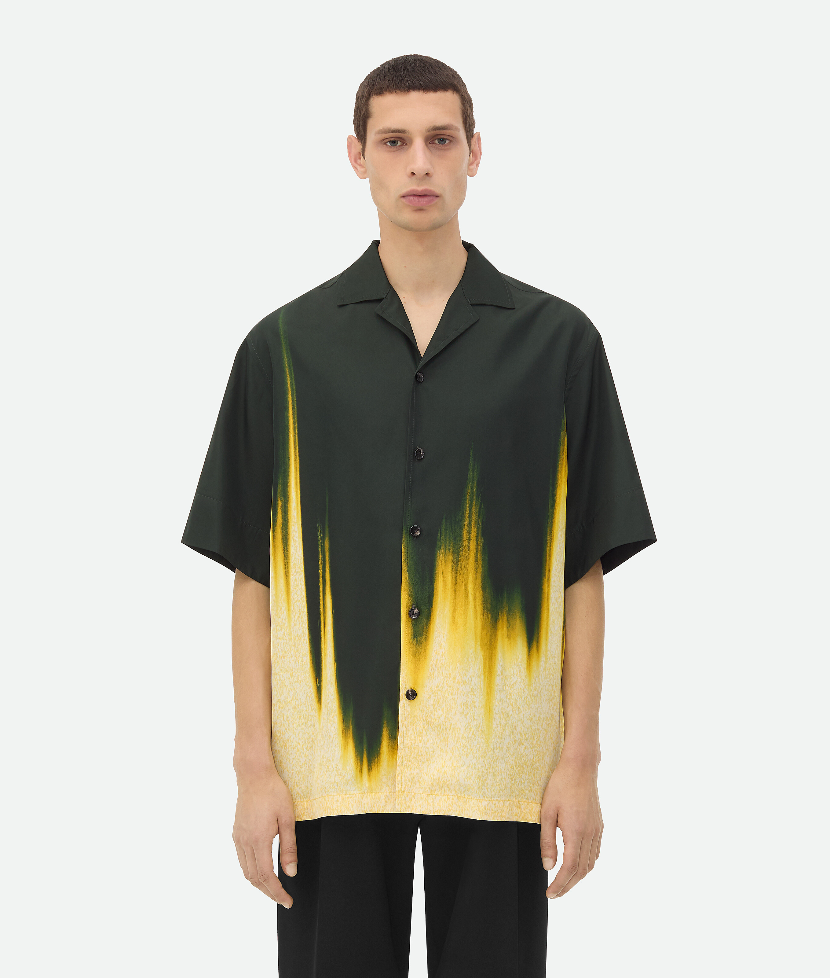 Shop Bottega Veneta Viscose Degrade Petal Print Shirt In Camping/yellow