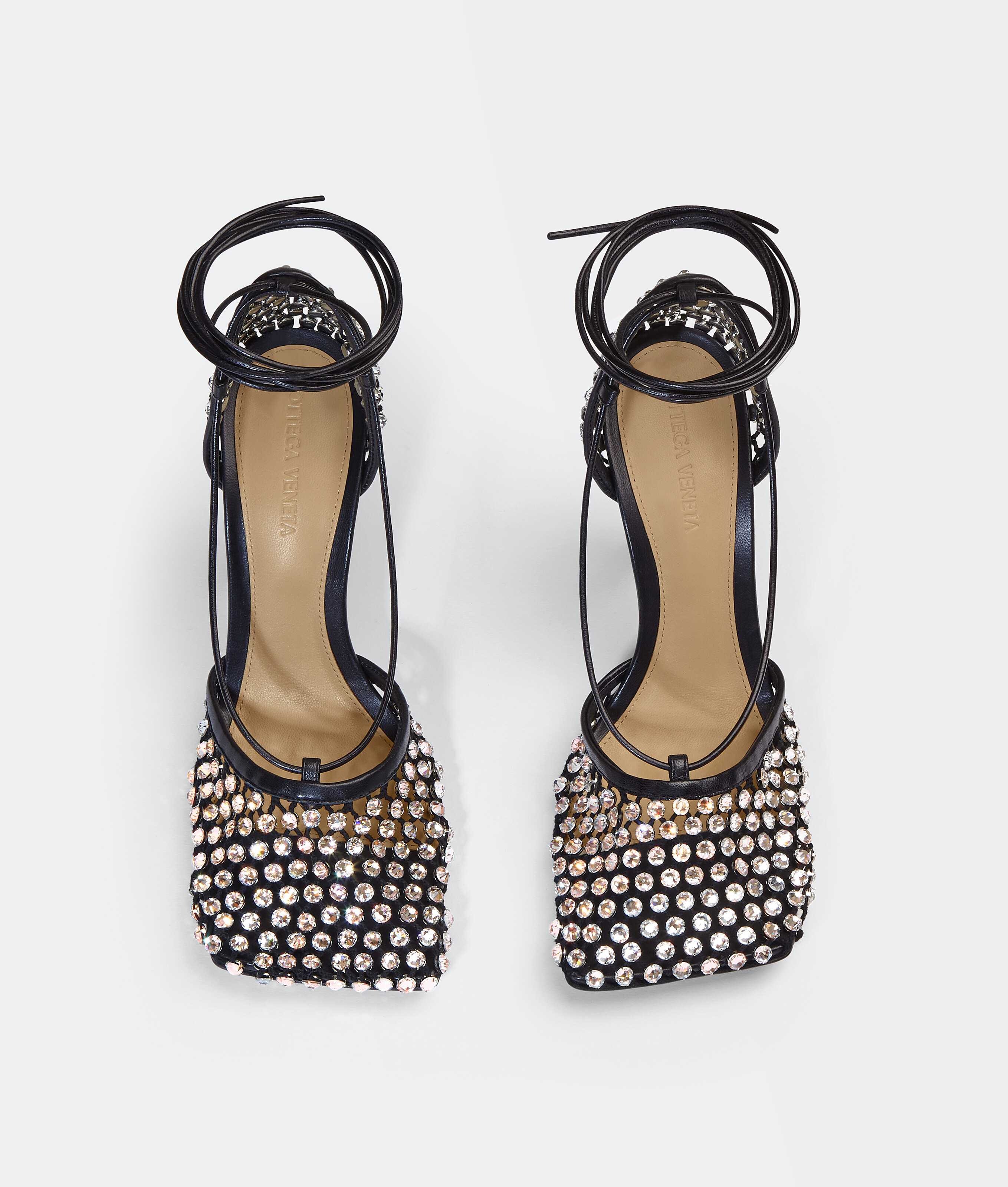 Shop Bottega Veneta Sparkle Stretch Lace-up Sandal In Noir