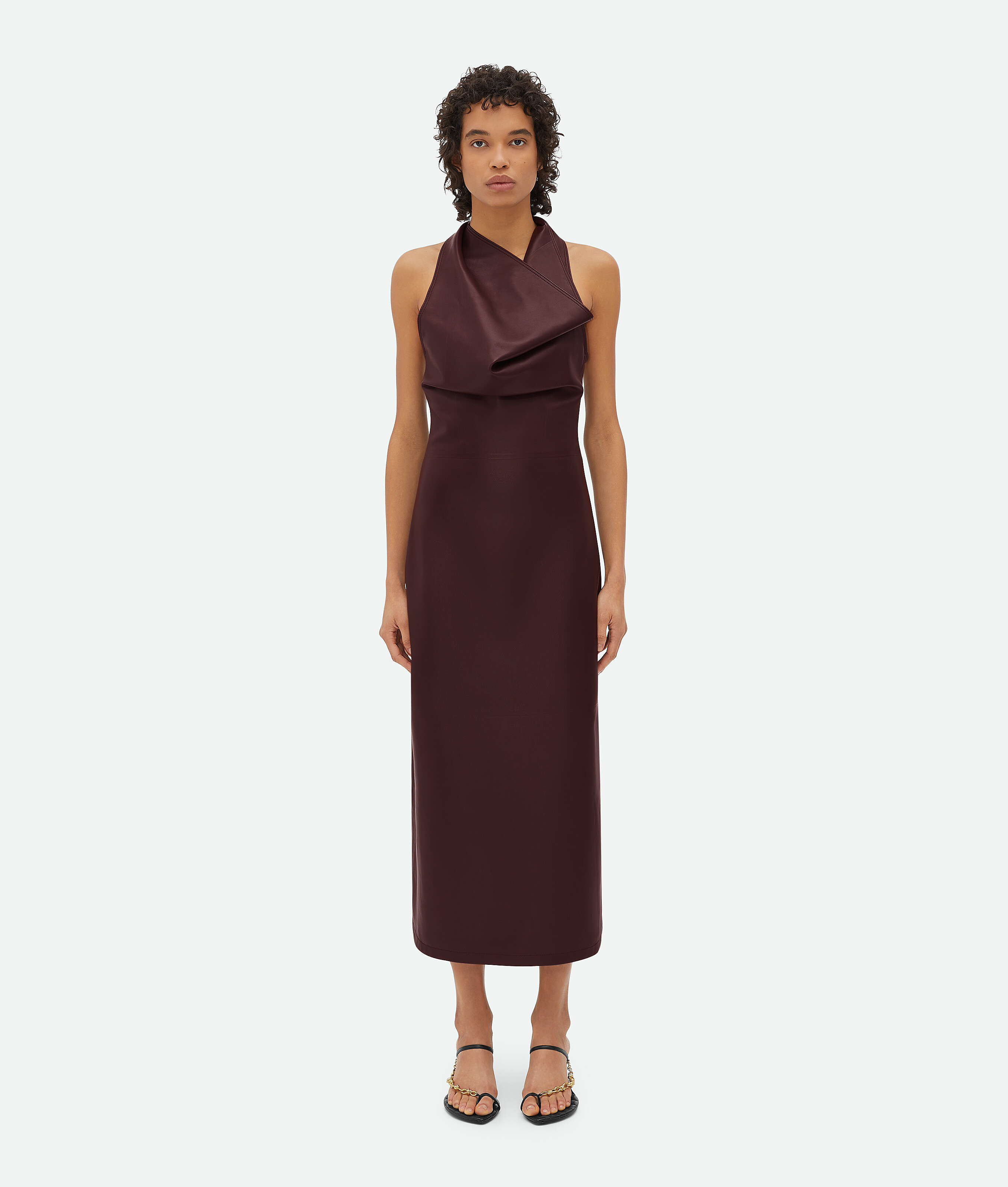 Shop Bottega Veneta Leather Draped Dress In Brown