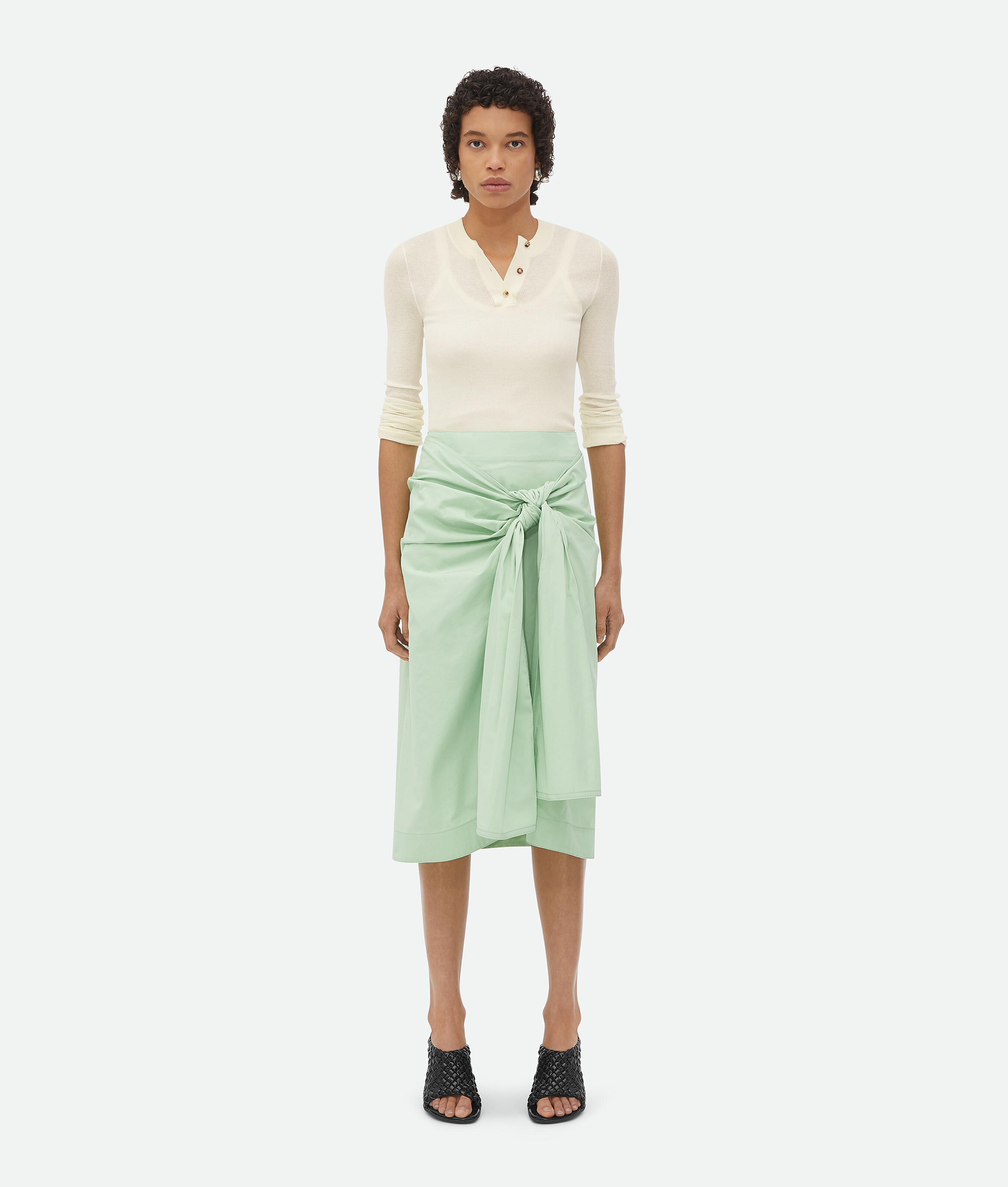 Bottega Veneta Compact Cotton Skirt With Knot Detail In Fresh Mint
