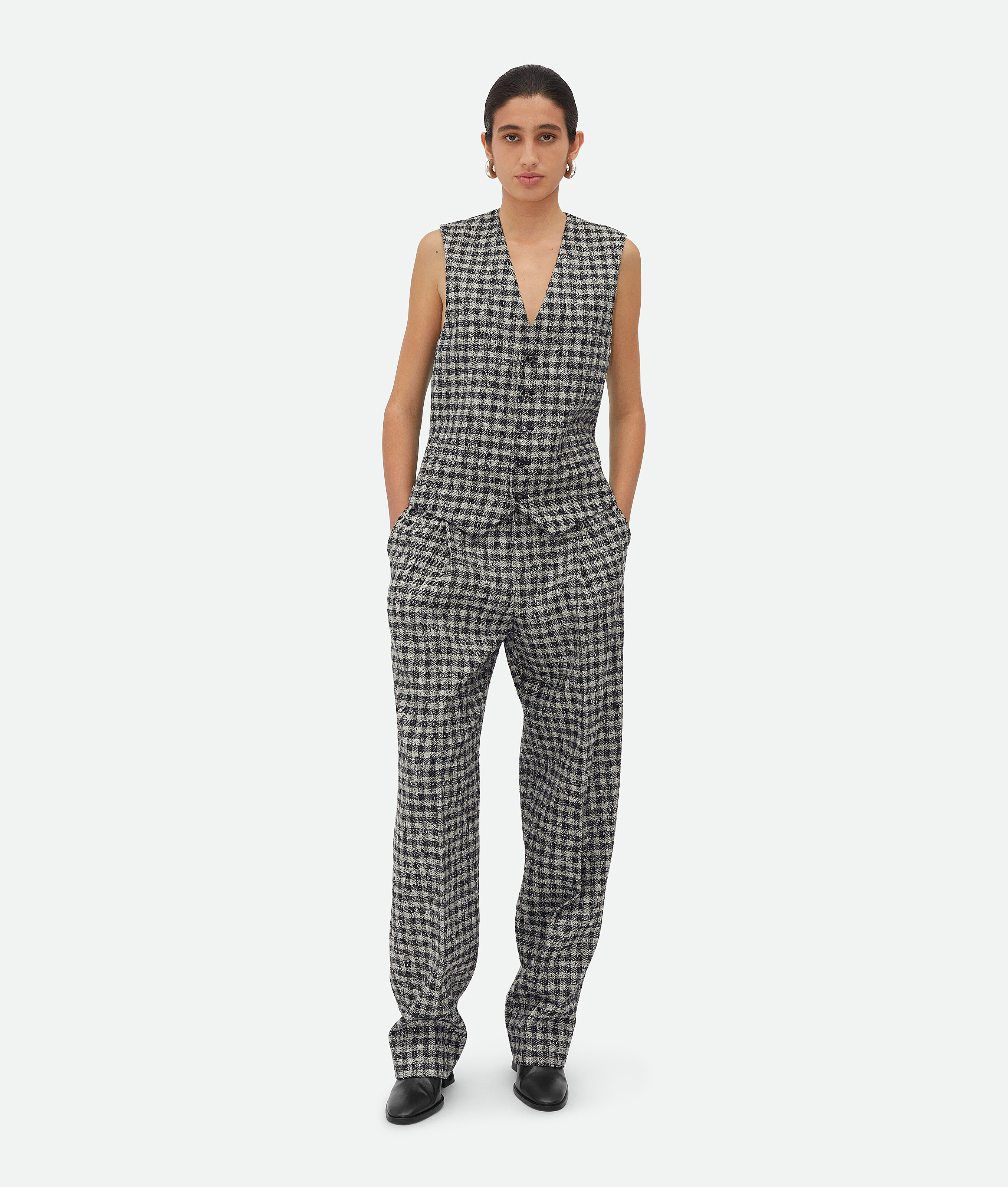 Bottega Veneta Boucle Gingham Wool Gilet - Black - Woman - 2 - Wool & Polyamide
