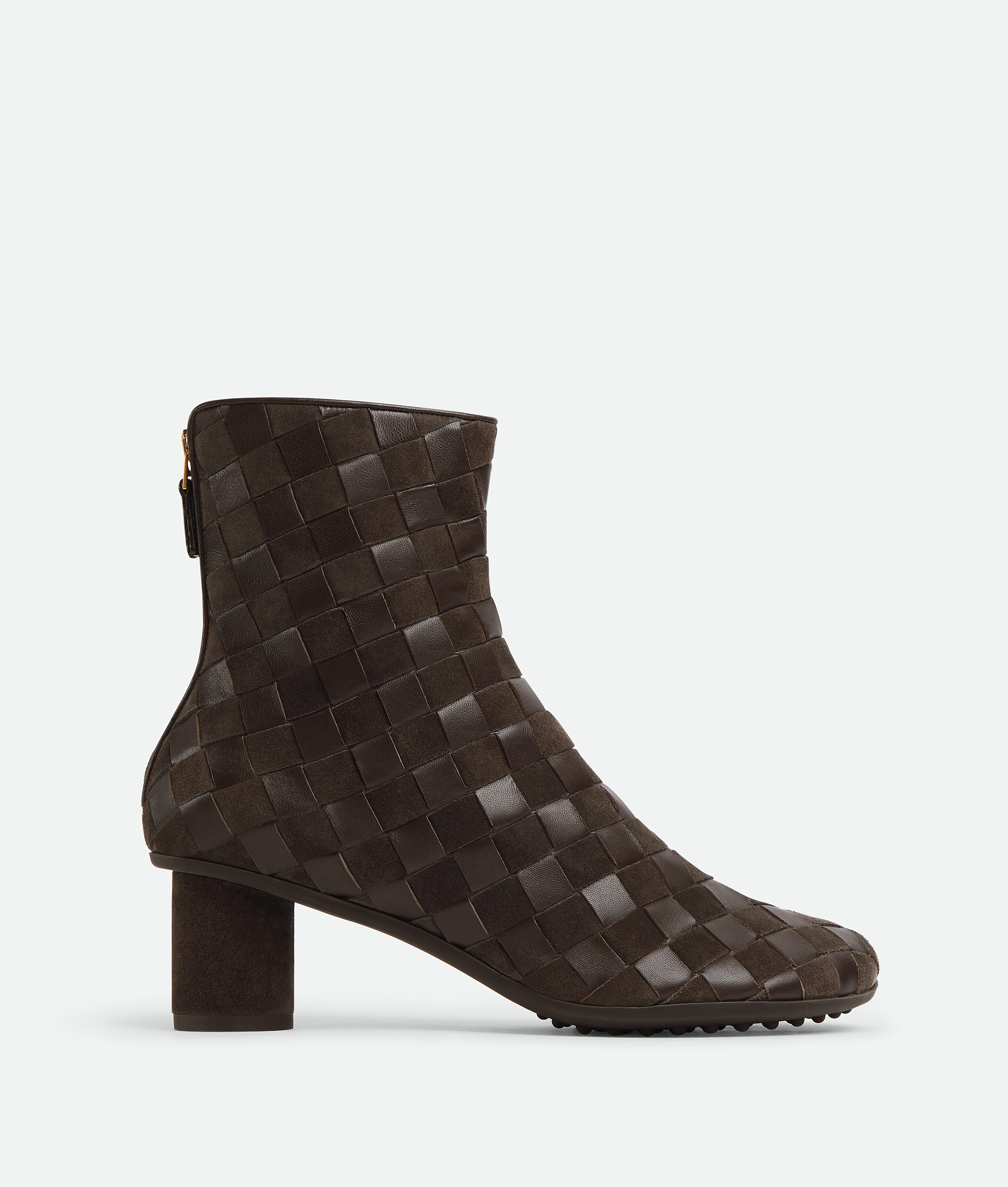 Bottega Veneta Women Leather Ankle Boots With Intrecciato Motif In Brown
