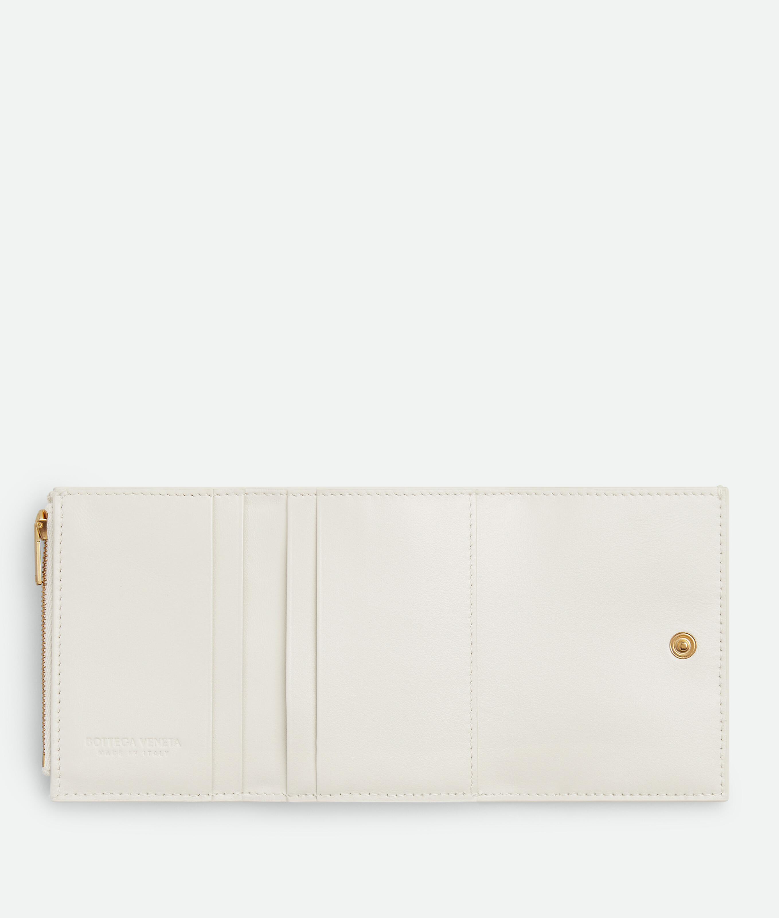 Shop Bottega Veneta Small Cassette Tri-fold Zip Wallet In White