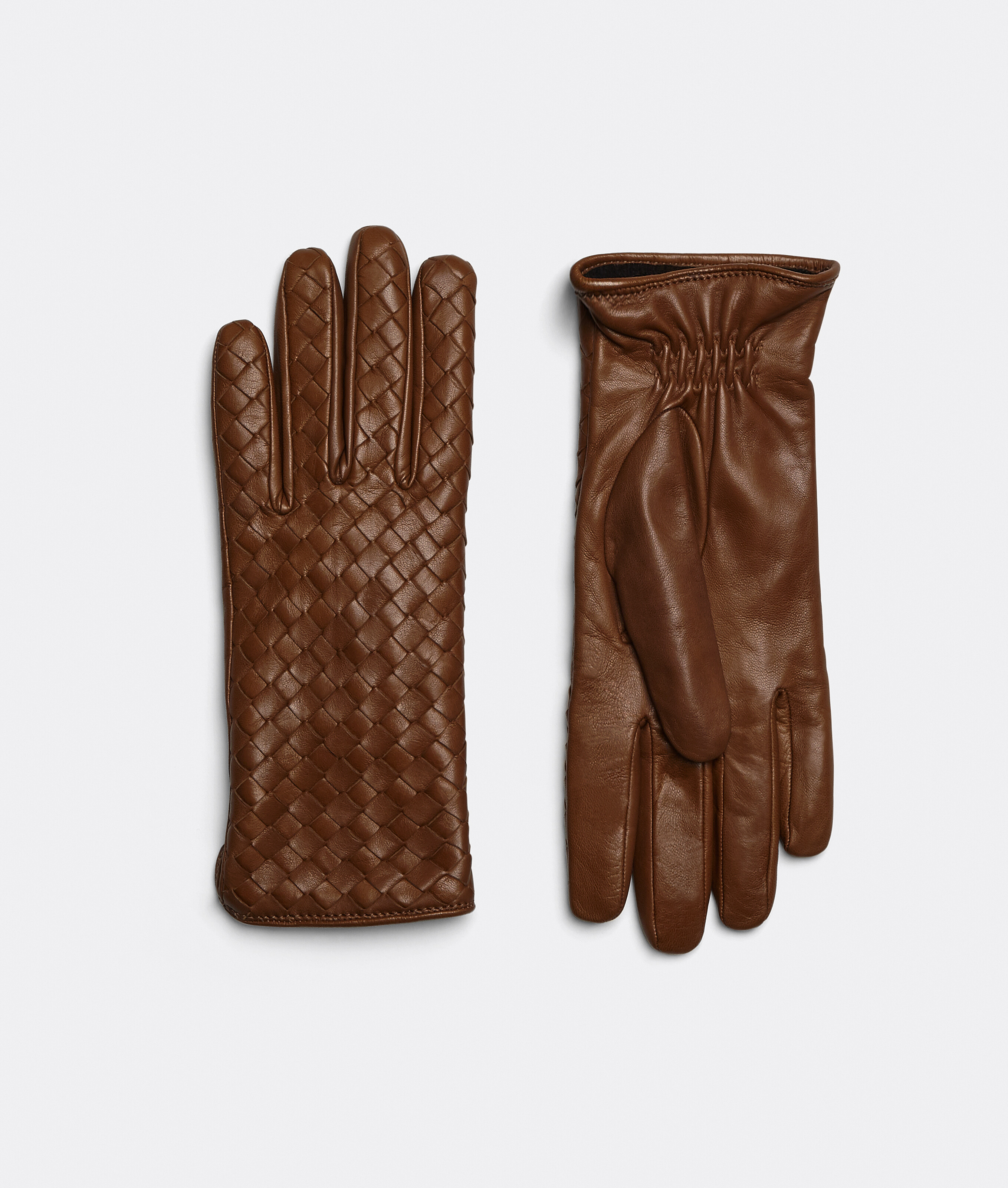 Bottega Veneta Gants En Cuir Intrecciato In Brown