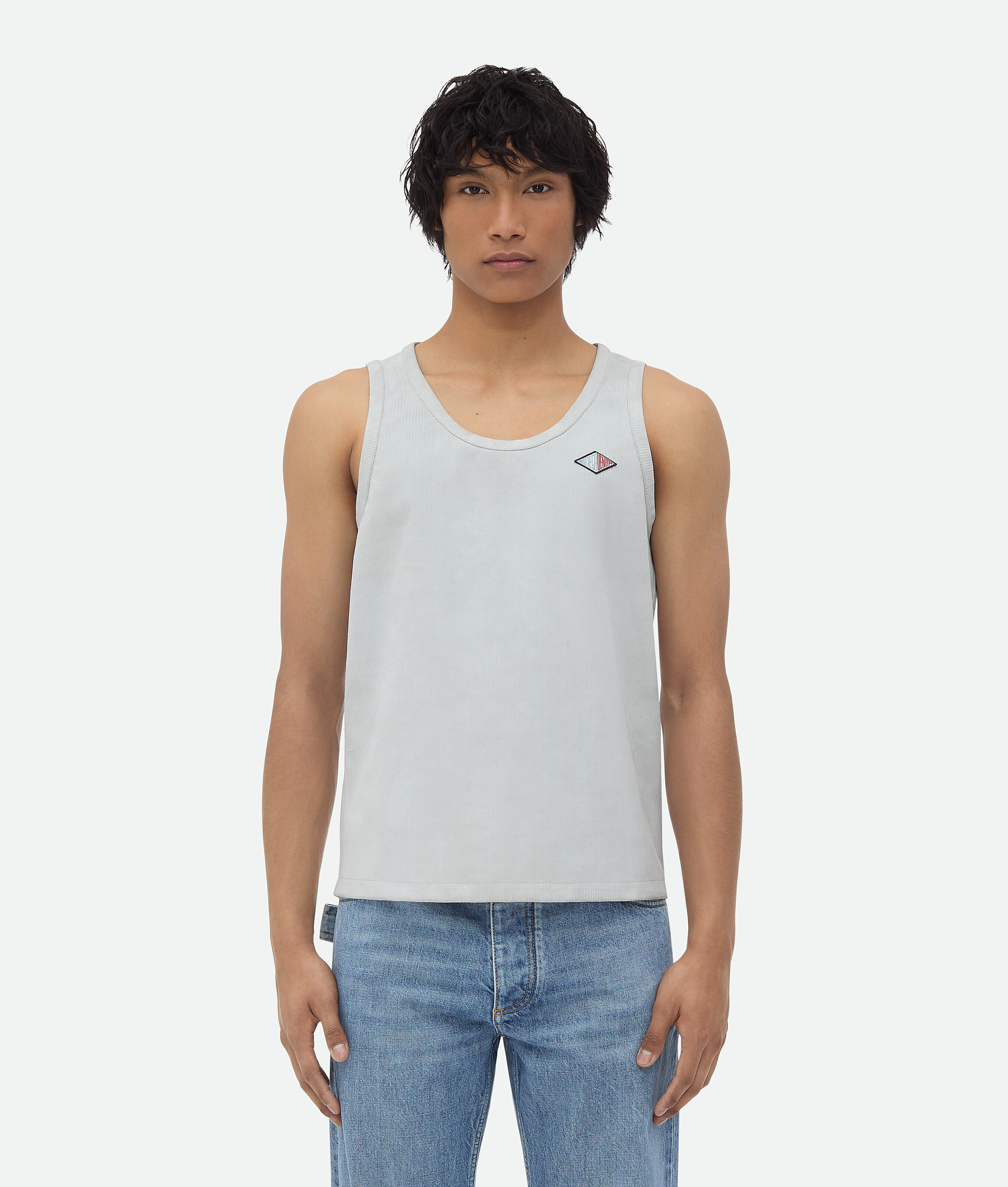 Bottega Veneta Jersey Rib Leather Tank Top In Stone White