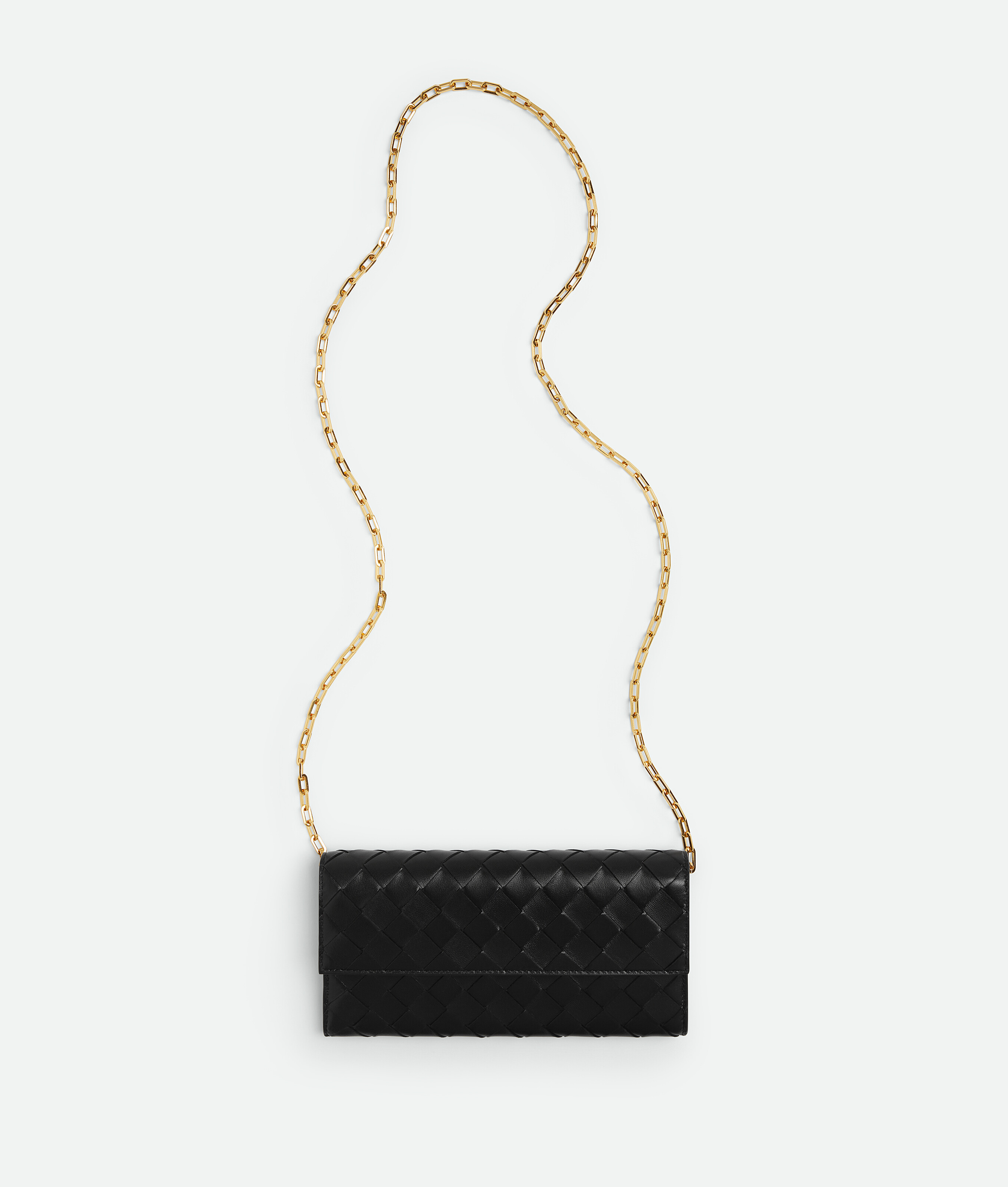 Wearable Wallet Belt Bag with Chain Strap in Black Metallic