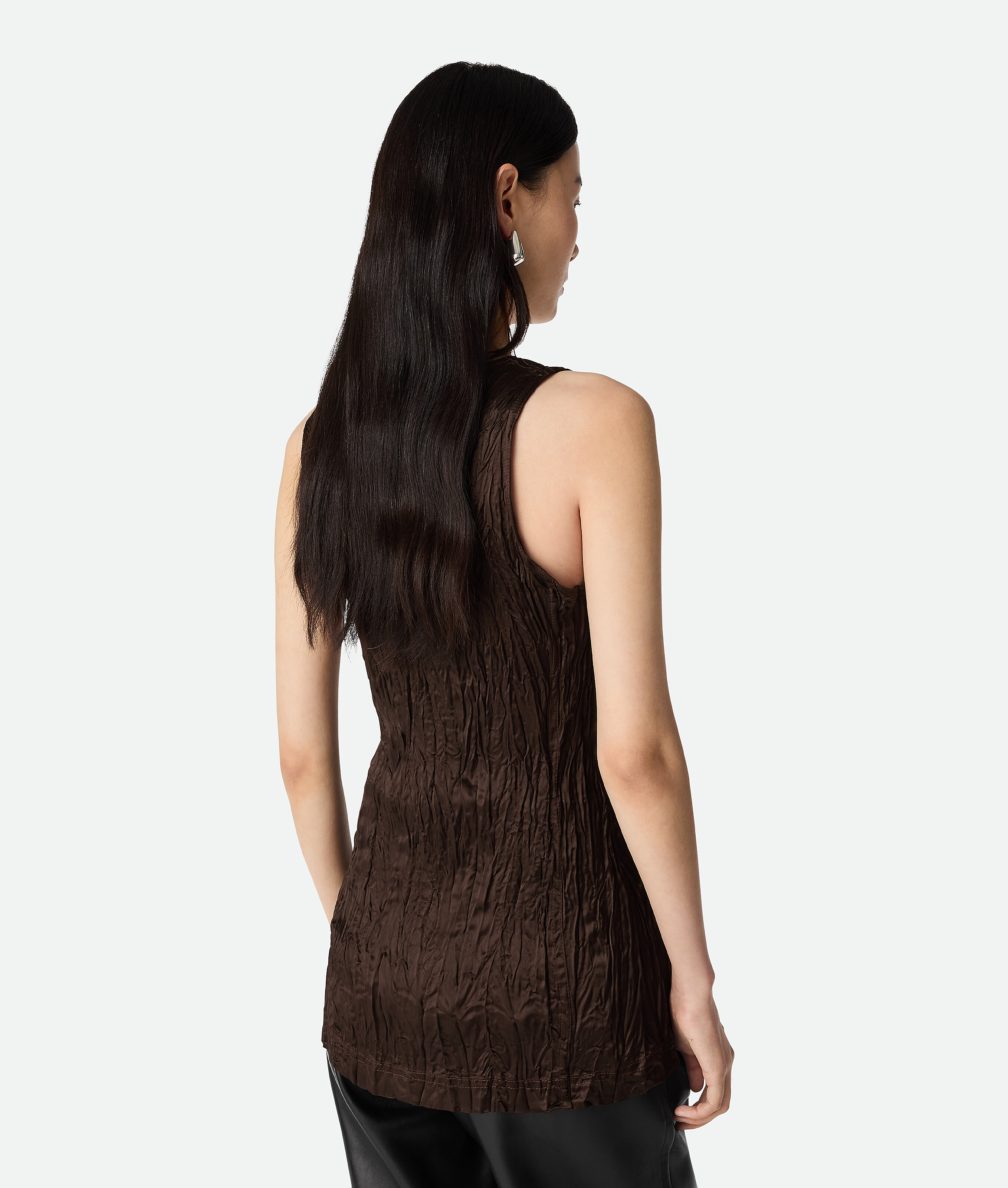 Bottega Veneta Viscose Satin Crushed Tank Top In Ebony