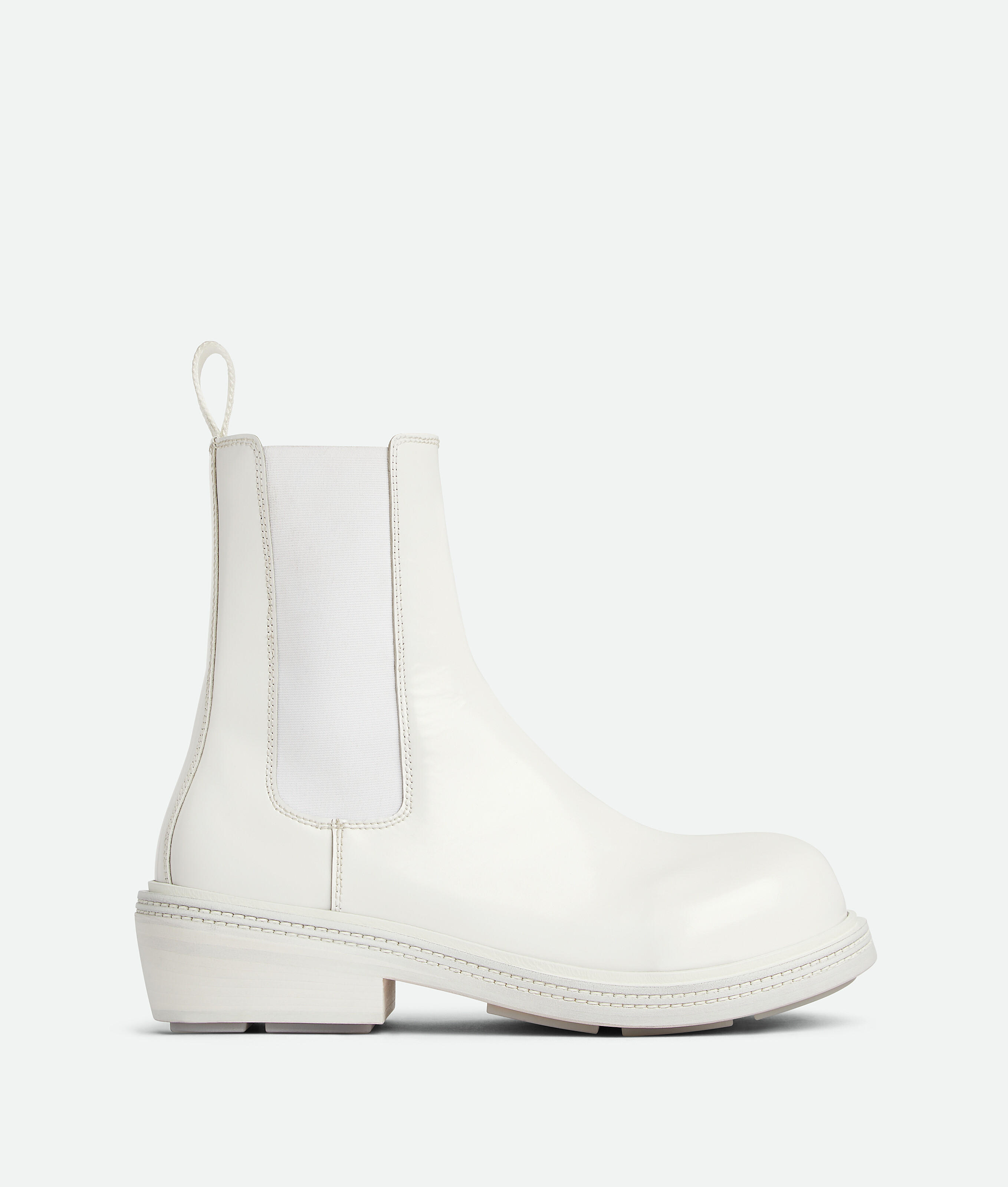 Bottega Veneta Leather Fireman Chelsea Booties In White
