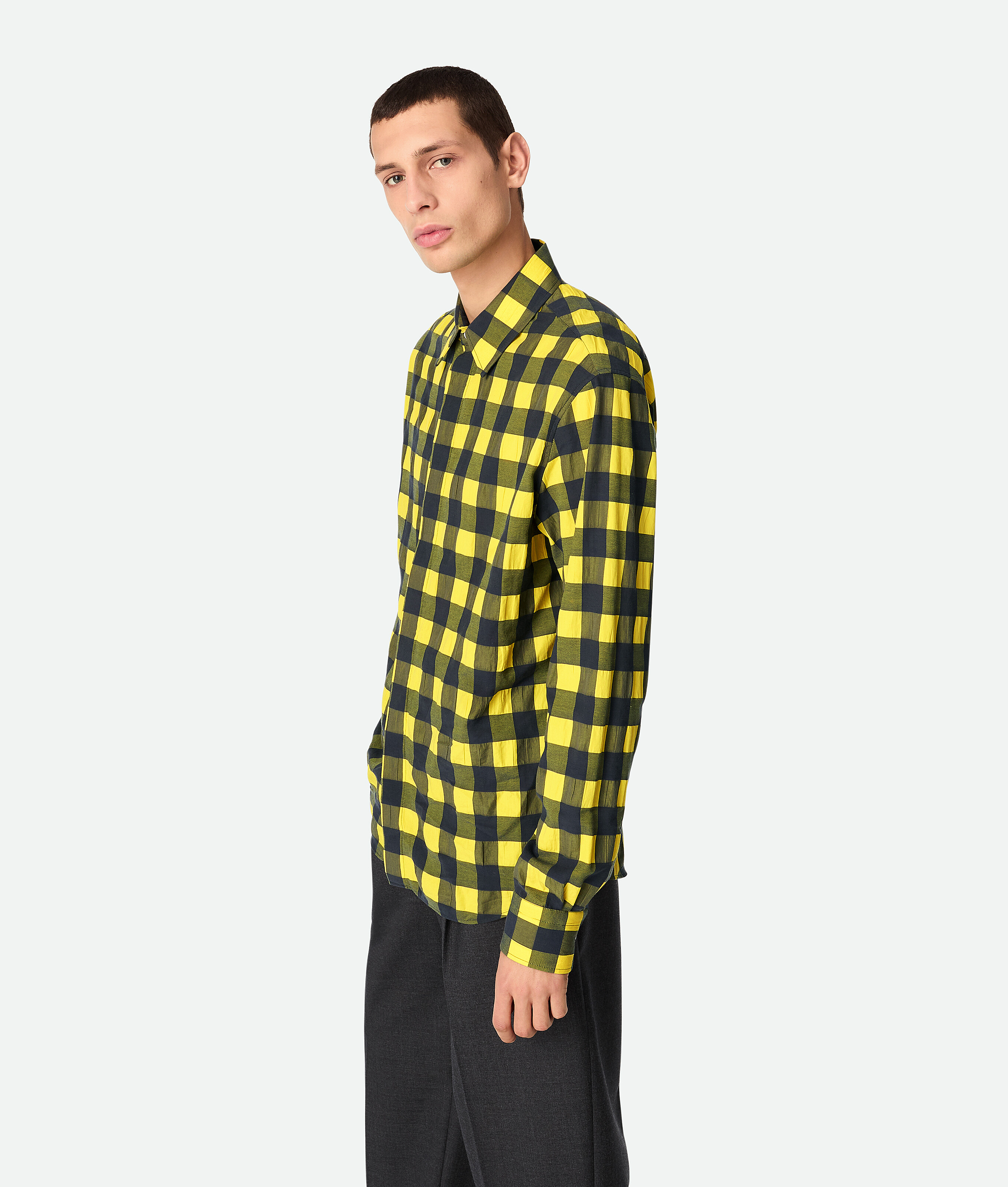 Bottega Veneta Gingham Cotton Shirt In Yellow/shrub/wave