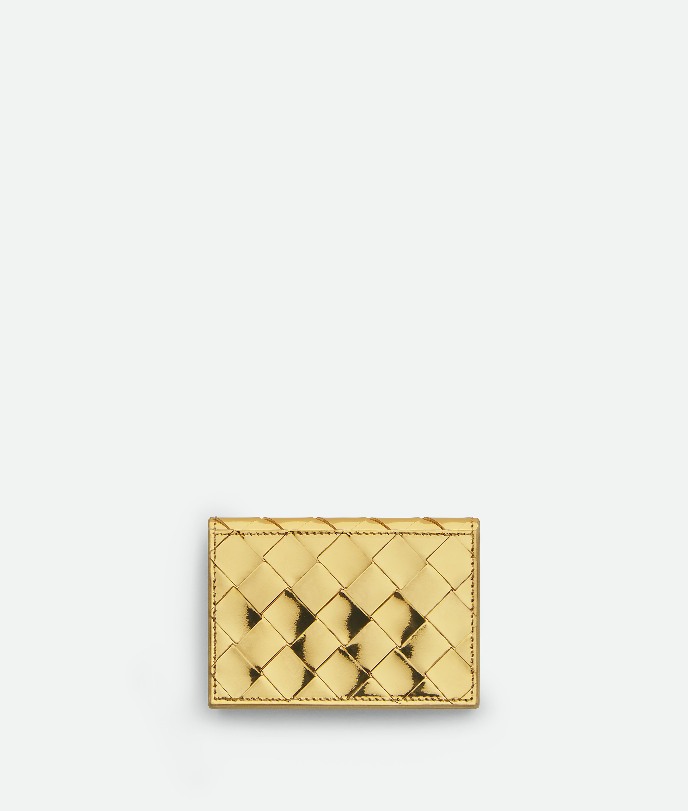 Shop Bottega Veneta Intrecciato Business Card Case In Gold