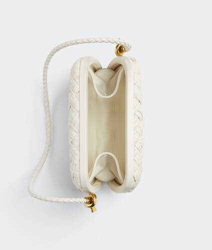 Bottega Veneta Knot Pleated Leather Clutch Bag Bone-M Brass
