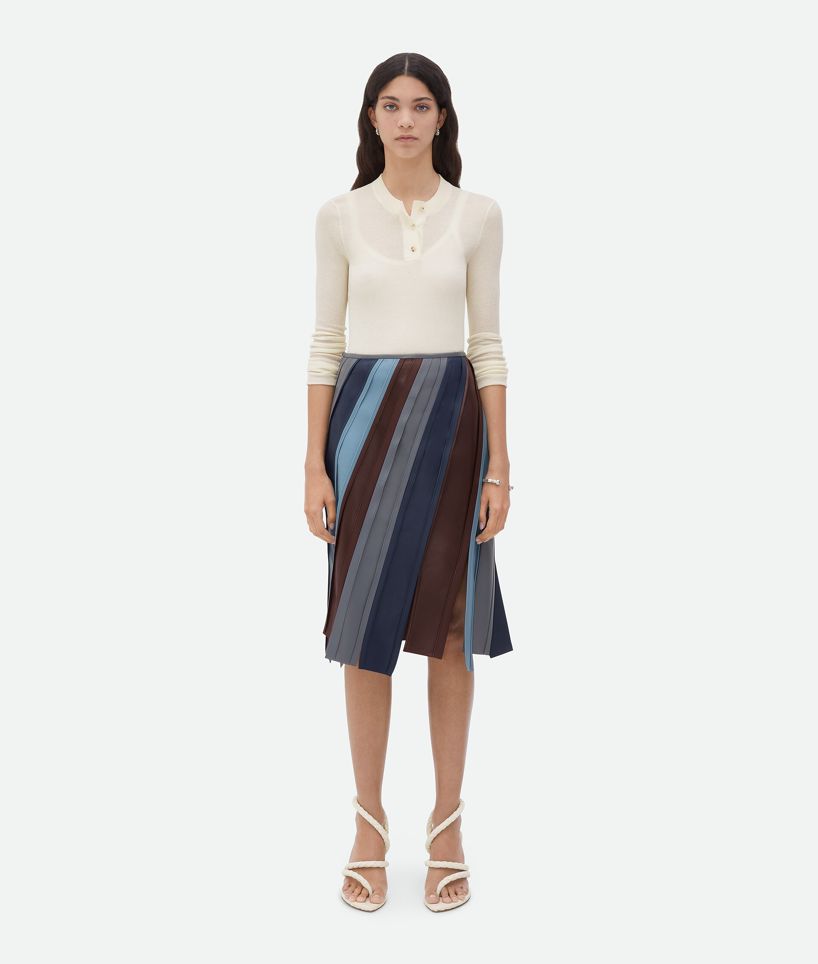 Bottega Veneta Striped Leather Skirt In Multicolor