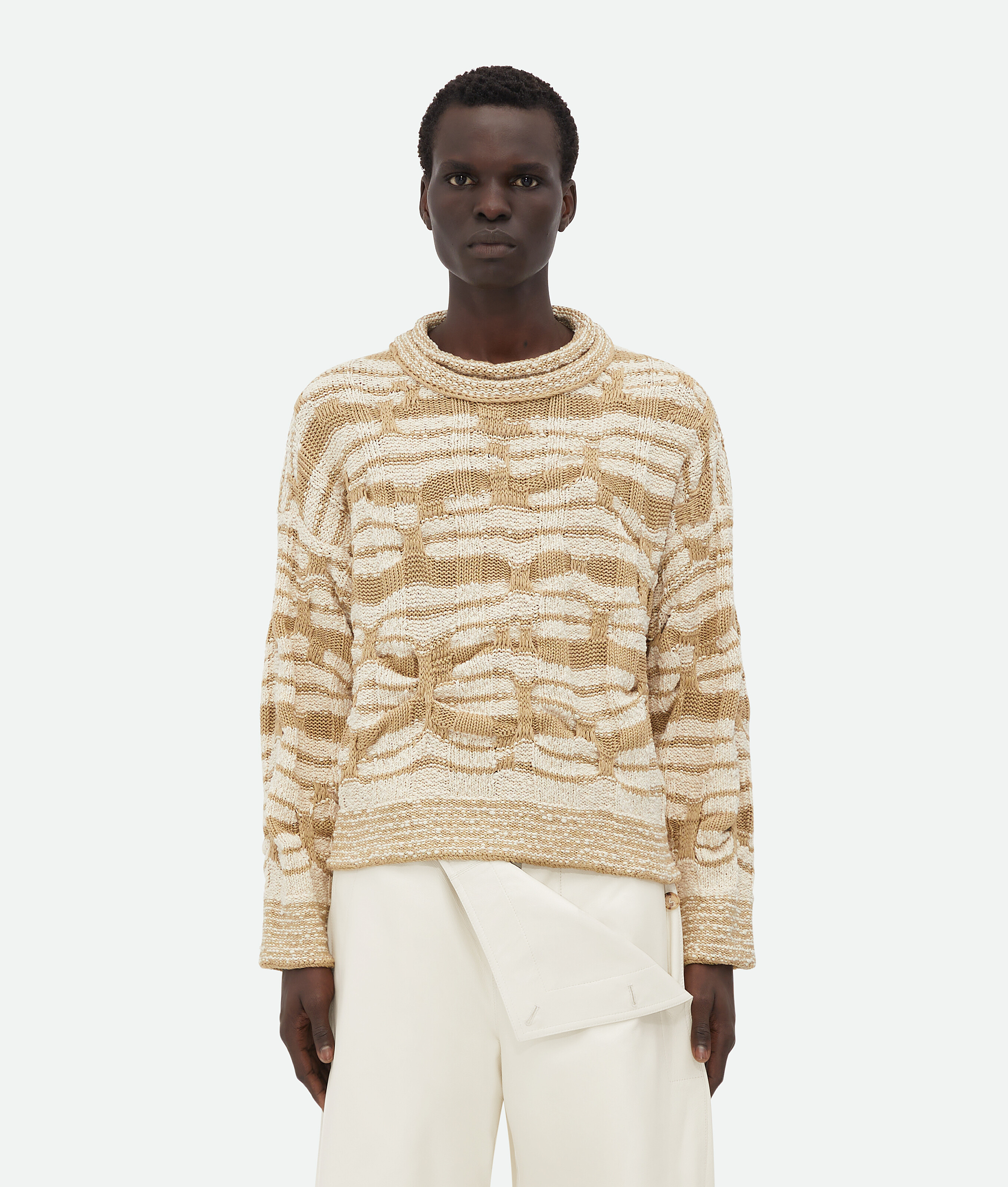 Shop Bottega Veneta Distorted Stripe Cotton Jumper In Beige