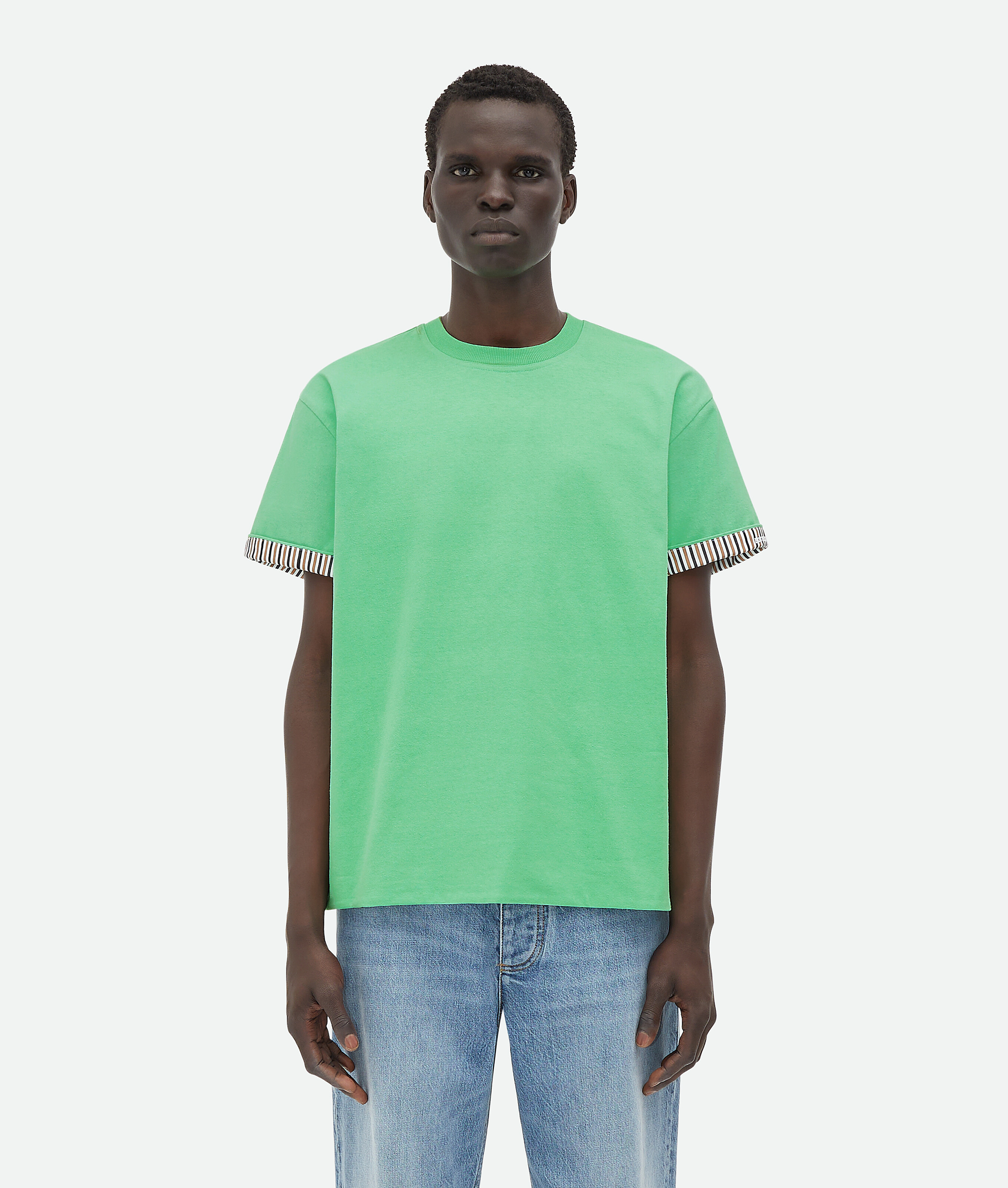 Bottega Veneta Double Layer Striped Cotton T-shirt In Green