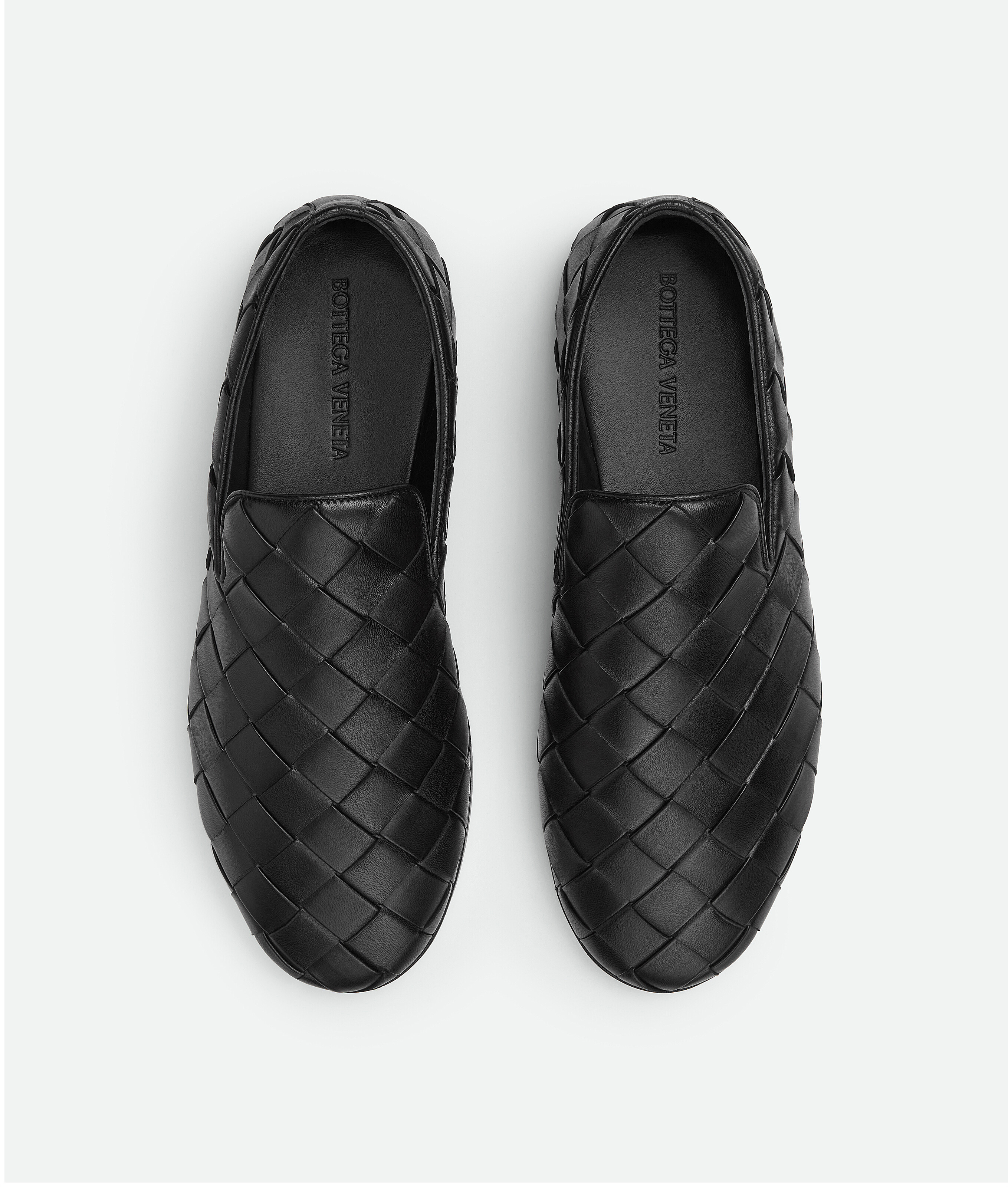 Bottega Veneta Leather Slip-on Sneakers With Intrecciato Motif In Black
