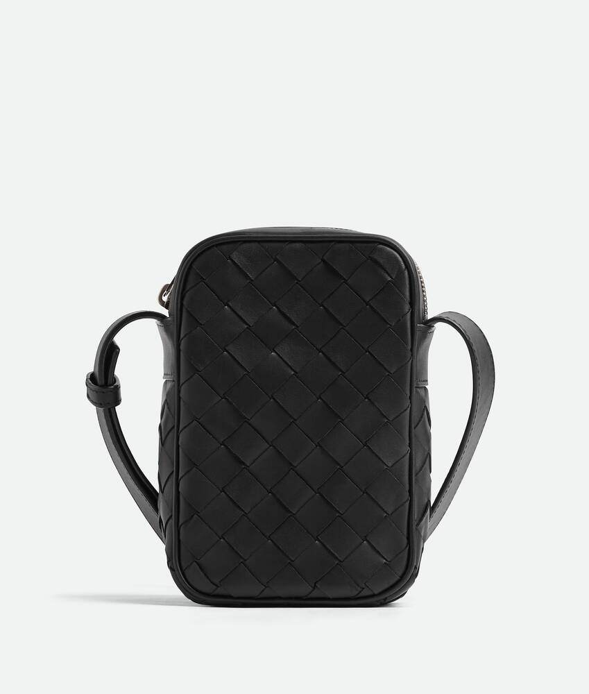 Bottega Veneta® Men's Mini Intrecciato Cross-Body Bag in Black