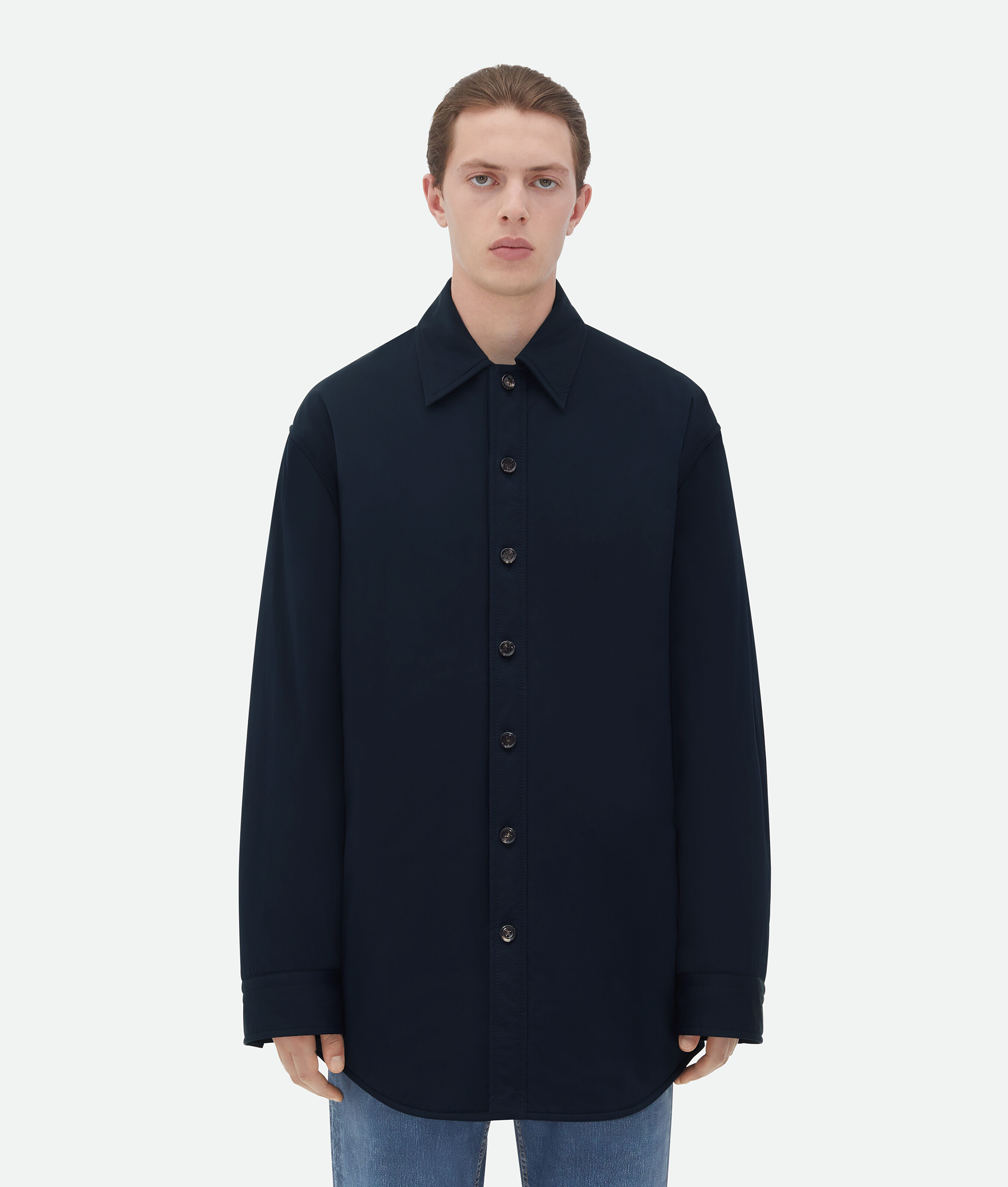 Shop Bottega Veneta Frosted Poplin Padded Jacket In Blue