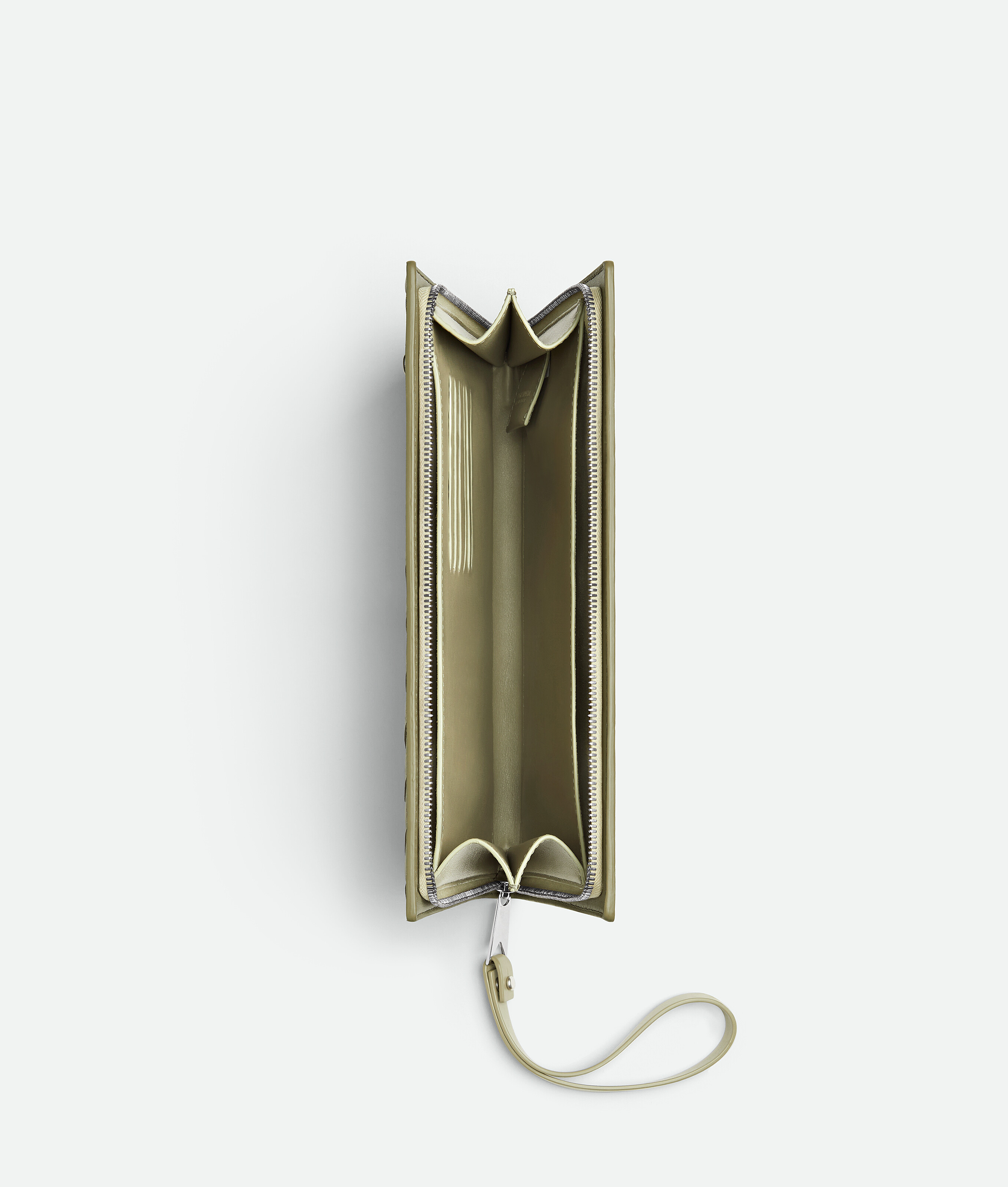 Bottega Veneta Kleine Intrecciato Dokumentenmappe Mit Handgelenkschlaufe In Travertine