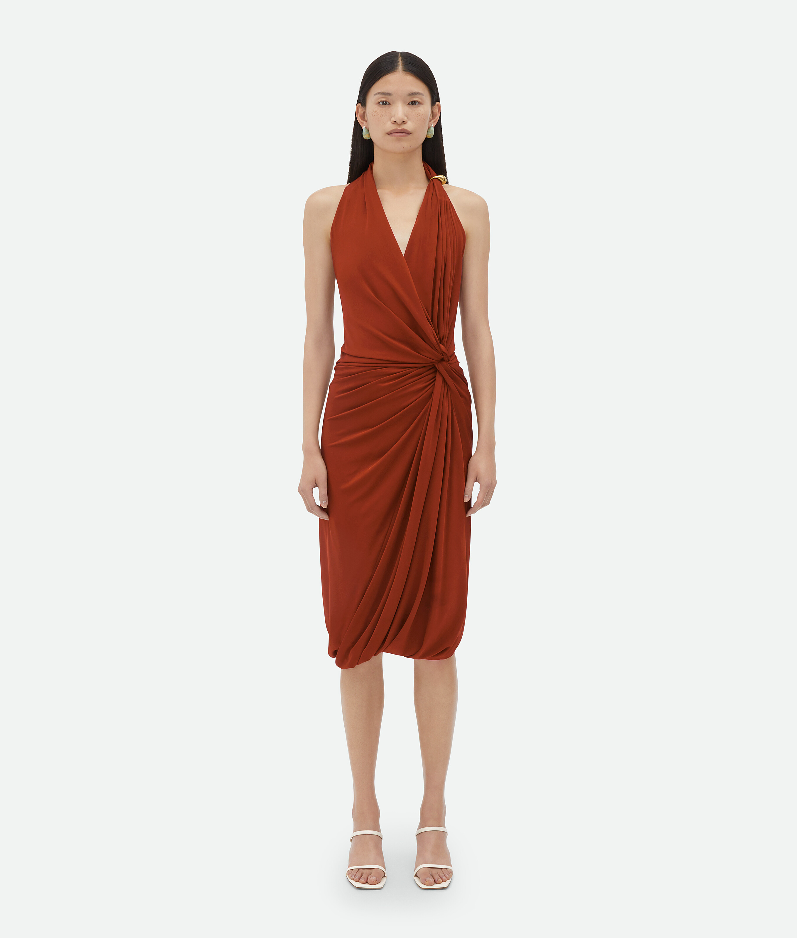 Shop Bottega Veneta Viscose Jersey Midi Dress In Brown