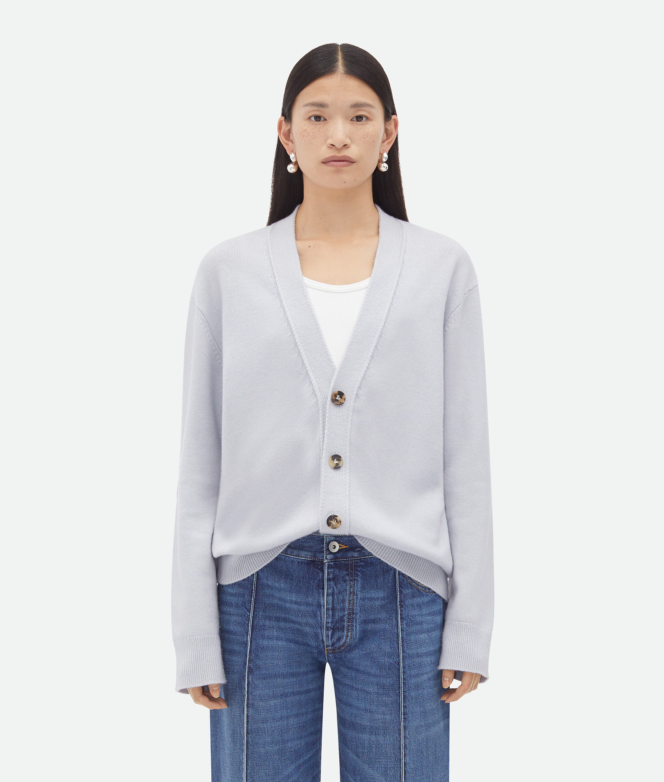 Bottega Veneta Cashmere Cardigan - Morning Mist - Woman - S - Cashmere, Polyamide & Elastane
