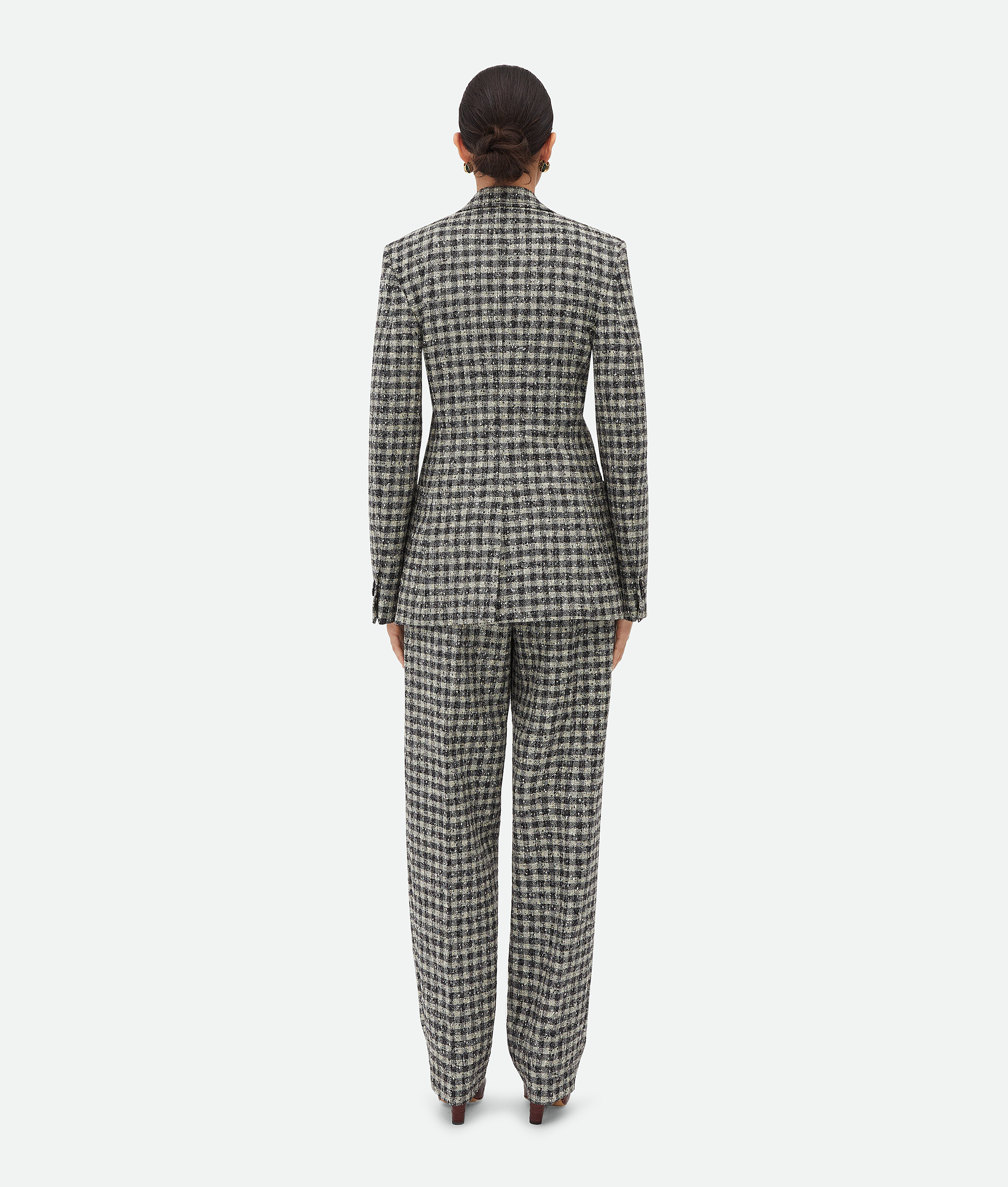 Bottega Veneta Boucle Gingham Wool Jacket In Black/pearl/khaki