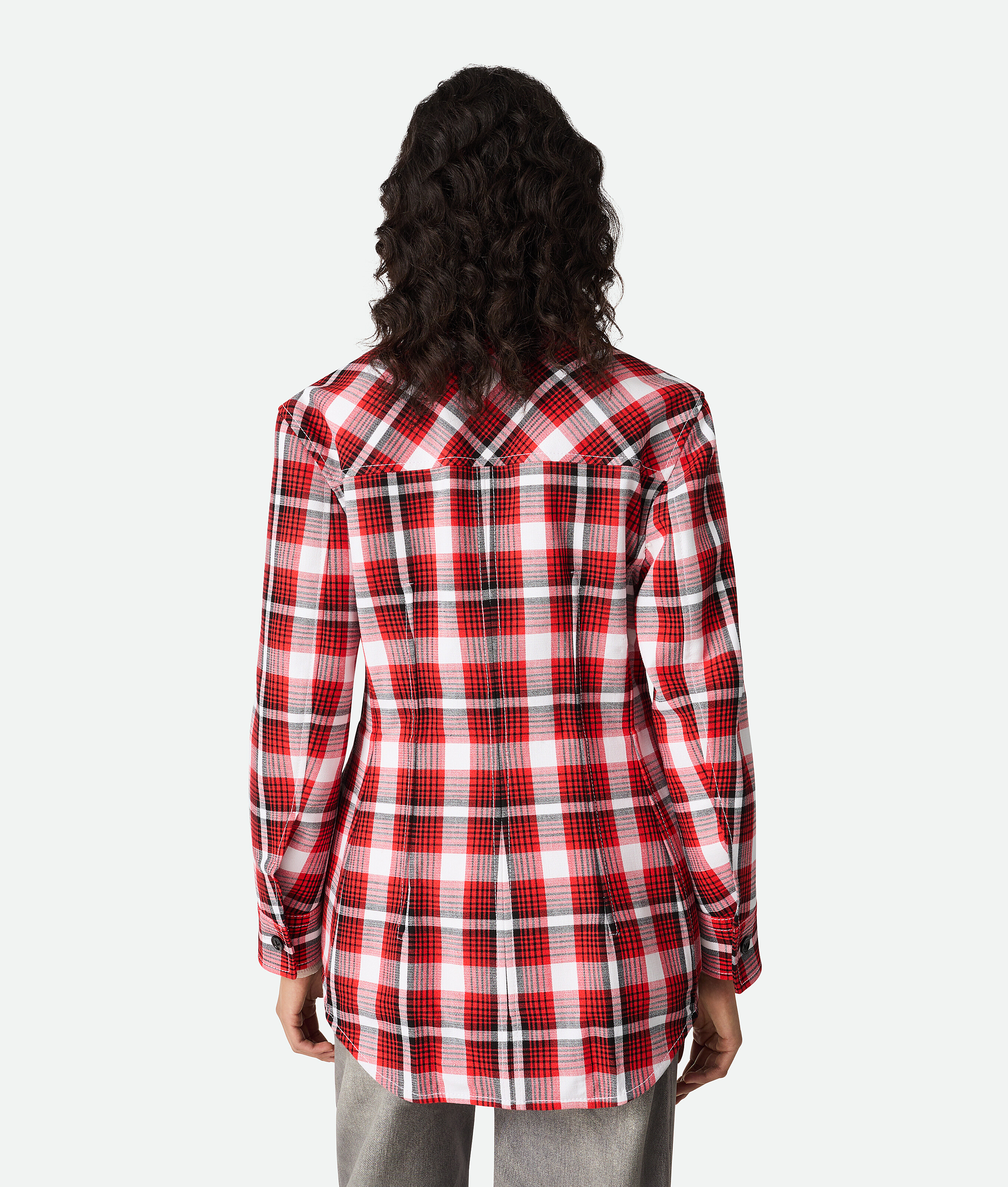 Bottega Veneta Structured Cotton Check Jacket In Tomato/chalk/black