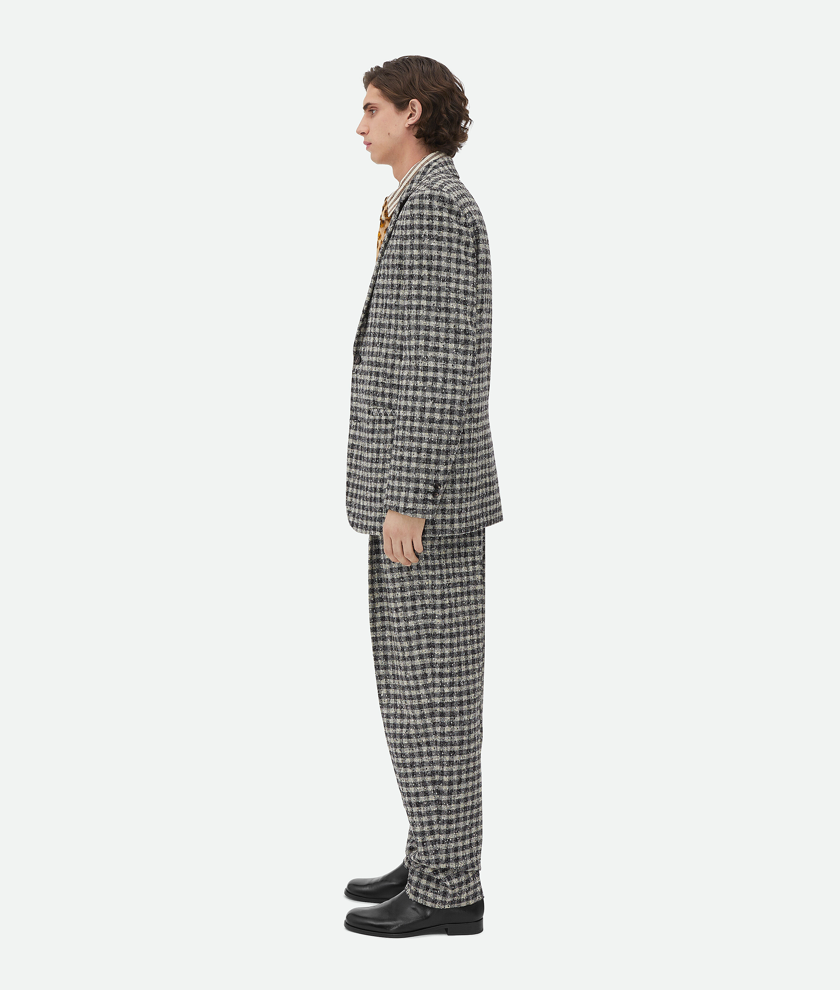 Bottega Veneta Boucle Gingham Wool Jacket In Black/pearl/khaki