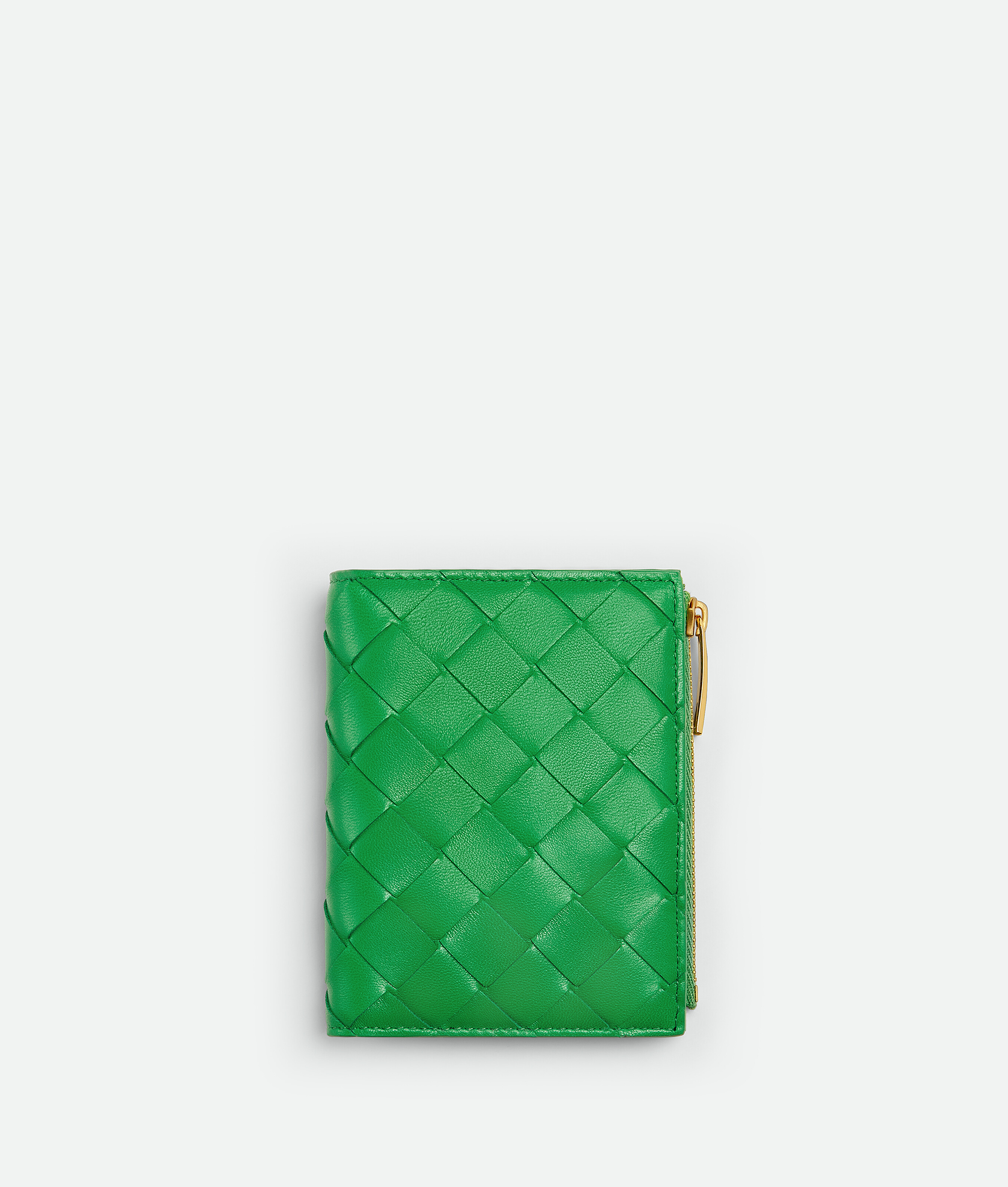 Bottega Veneta Small Intrecciato Bi-fold Zip Wallet In Green