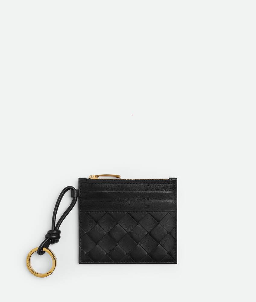 Bottega Veneta Womens Black-Gold Intrecciato Leather Card Holder