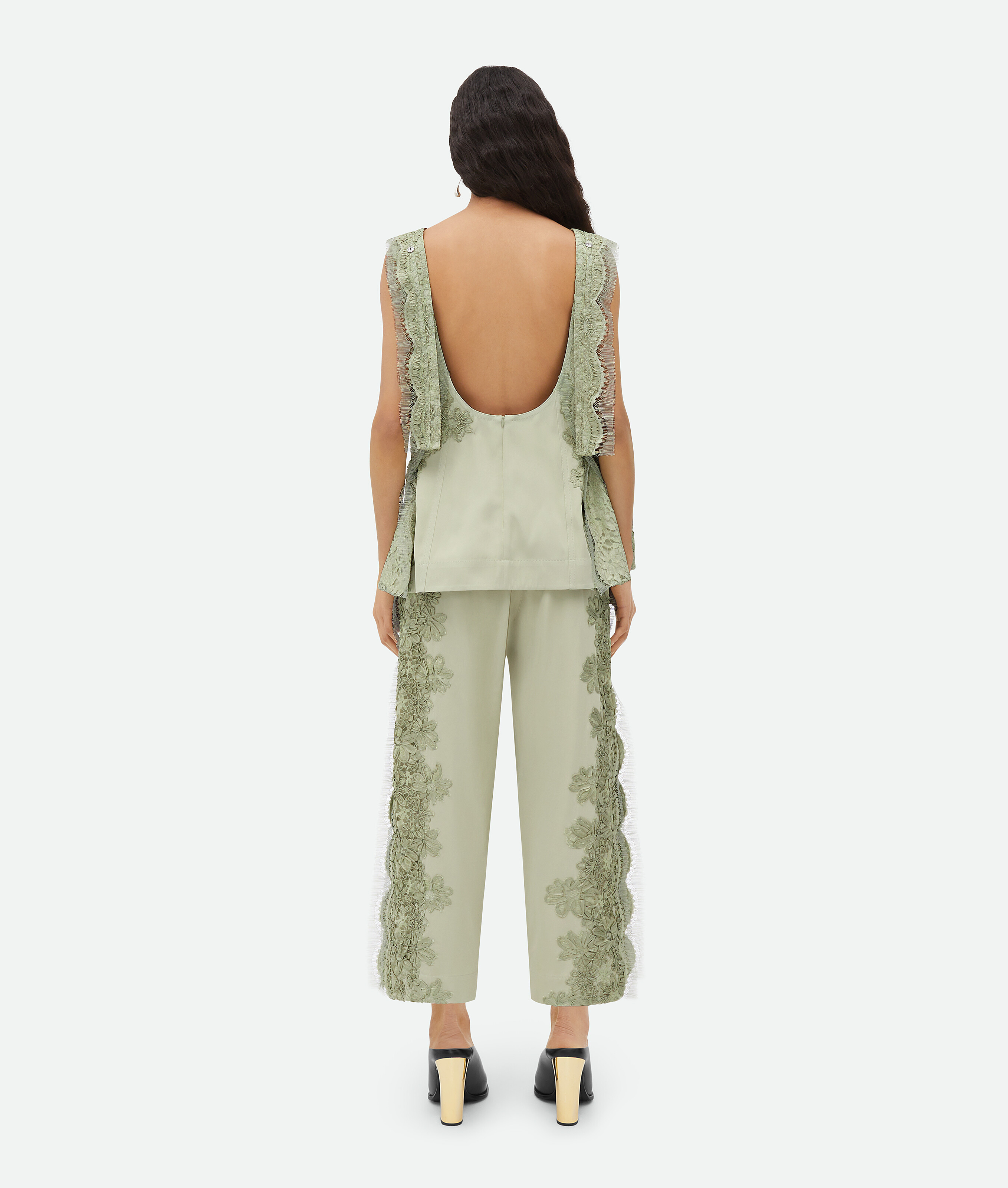 Bottega Veneta Lace Embroidered Viscose Top In Green