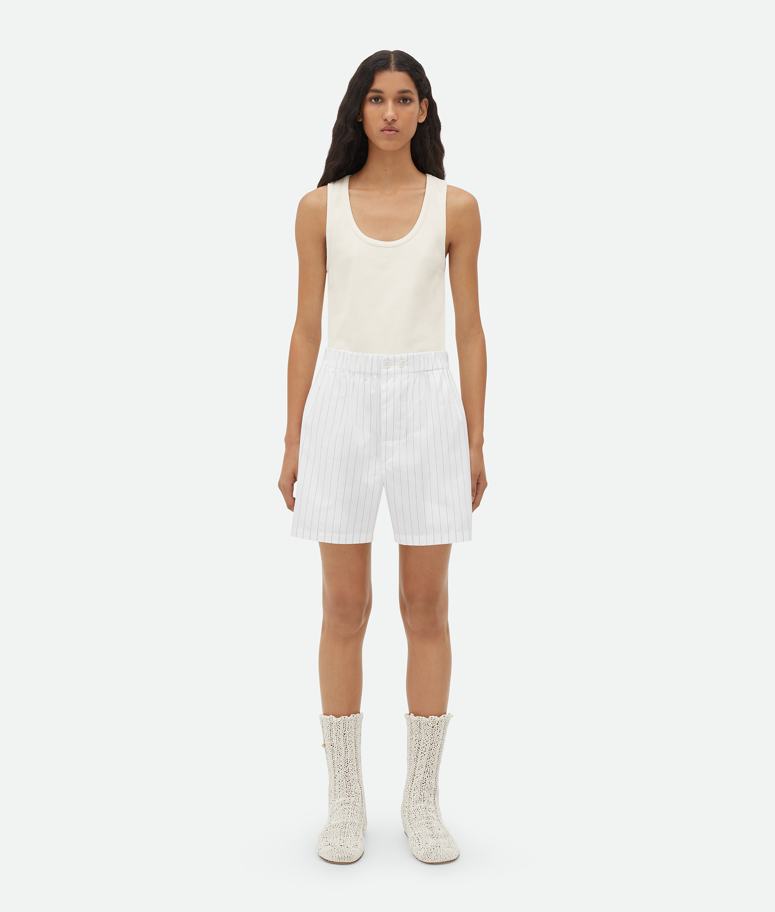 Bottega Veneta Cotton Pinstripe Shorts In White