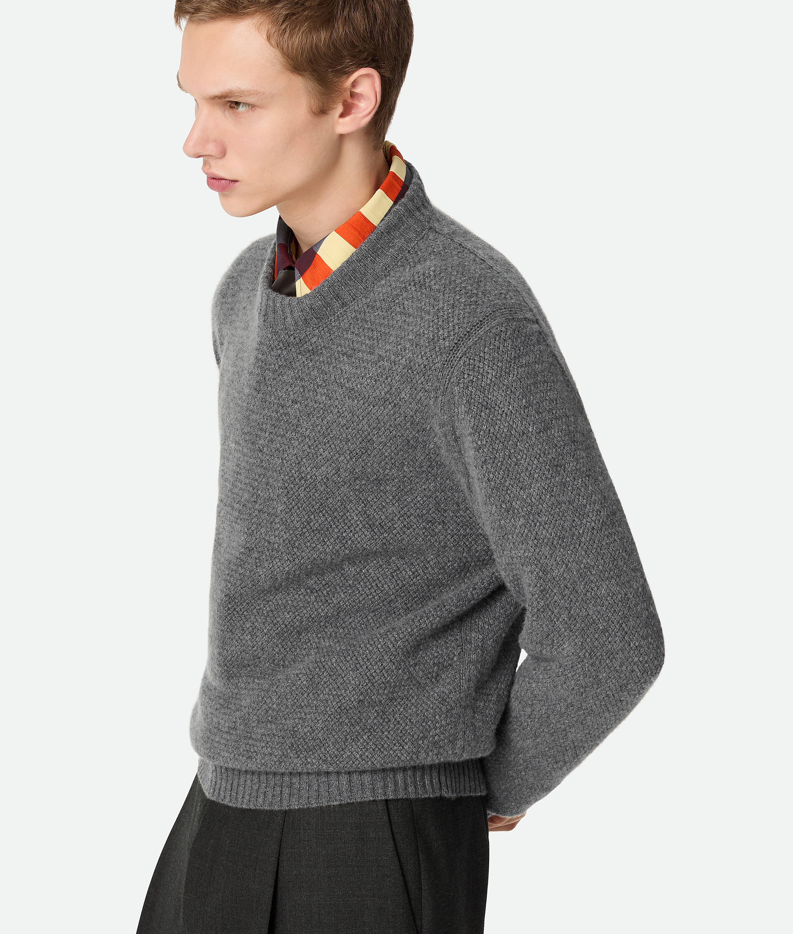 Bottega Veneta Intrecciato Cashmere-blend Sweater In Dark Grey Melange