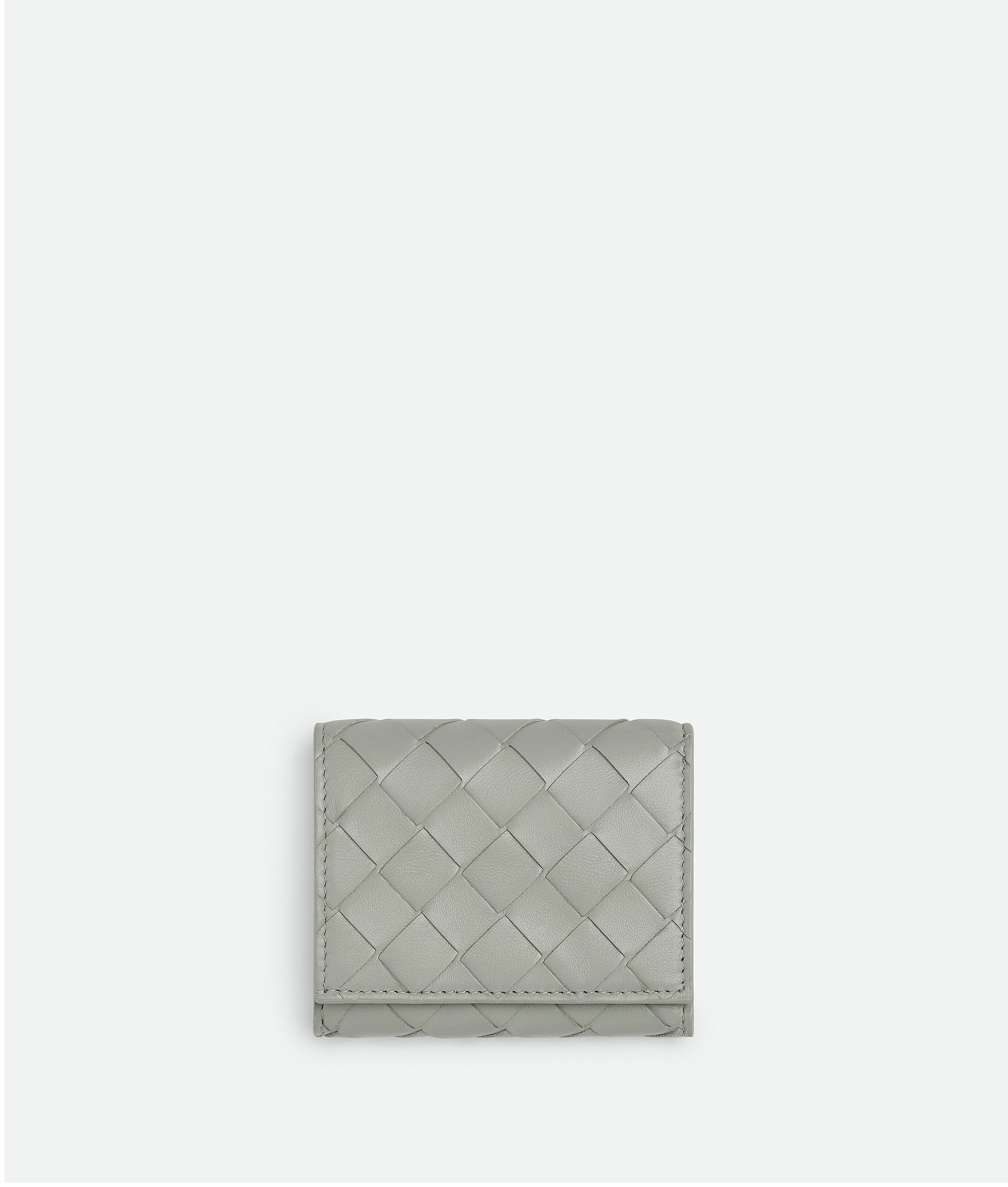 Bottega Veneta Intrecciato Tri-fold Zip Wallet In Grey