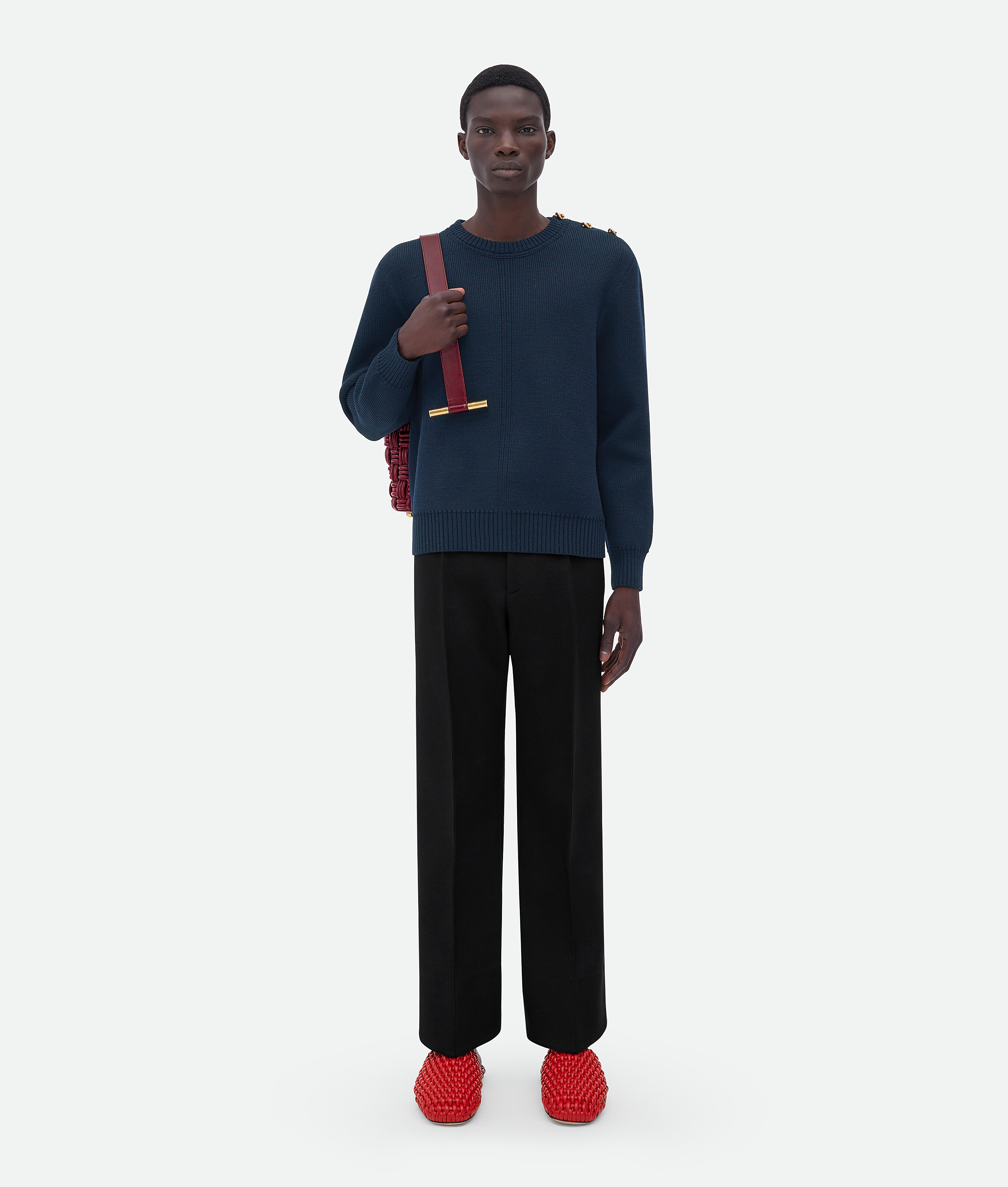 Bottega Veneta Bottega Veneta Wool Jumper With Metal Knot Buttons In Blue