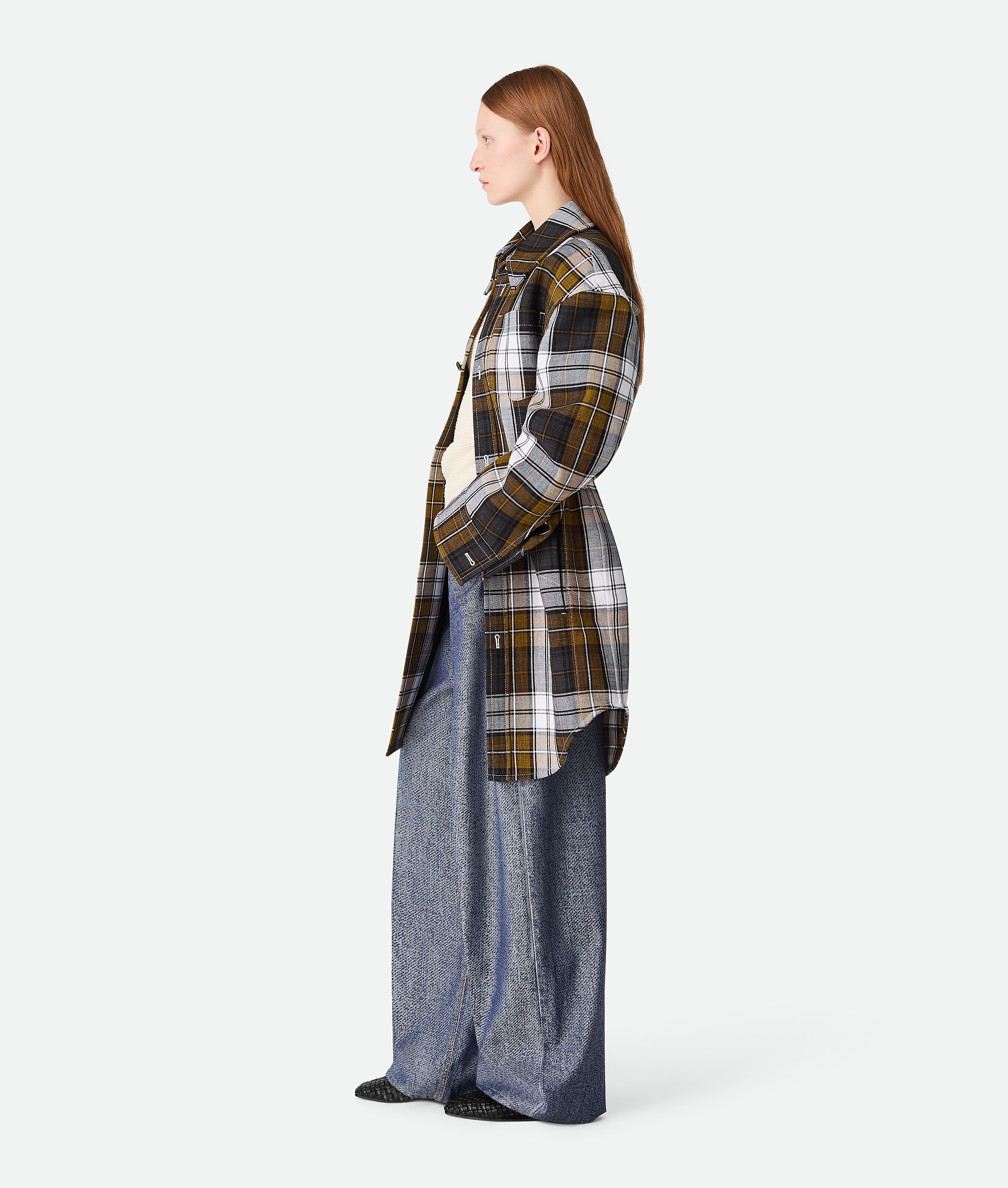 Bottega Veneta Multicolor Structured Cotton Check Coat In Vulcano/chalk/jute