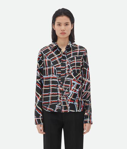 Display a large version of the product image 1 - Distorted Check Printed Silk Shirt